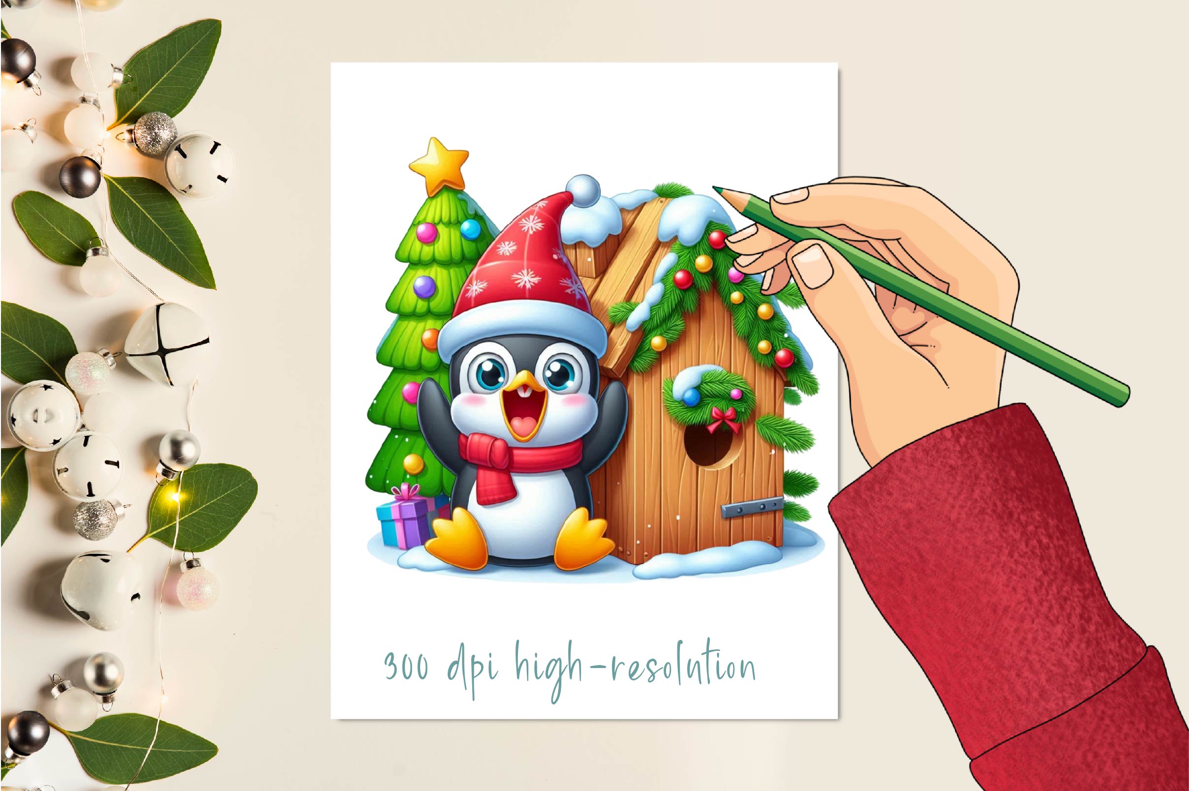 Christmas Funny Penguin House Clipart Bundle