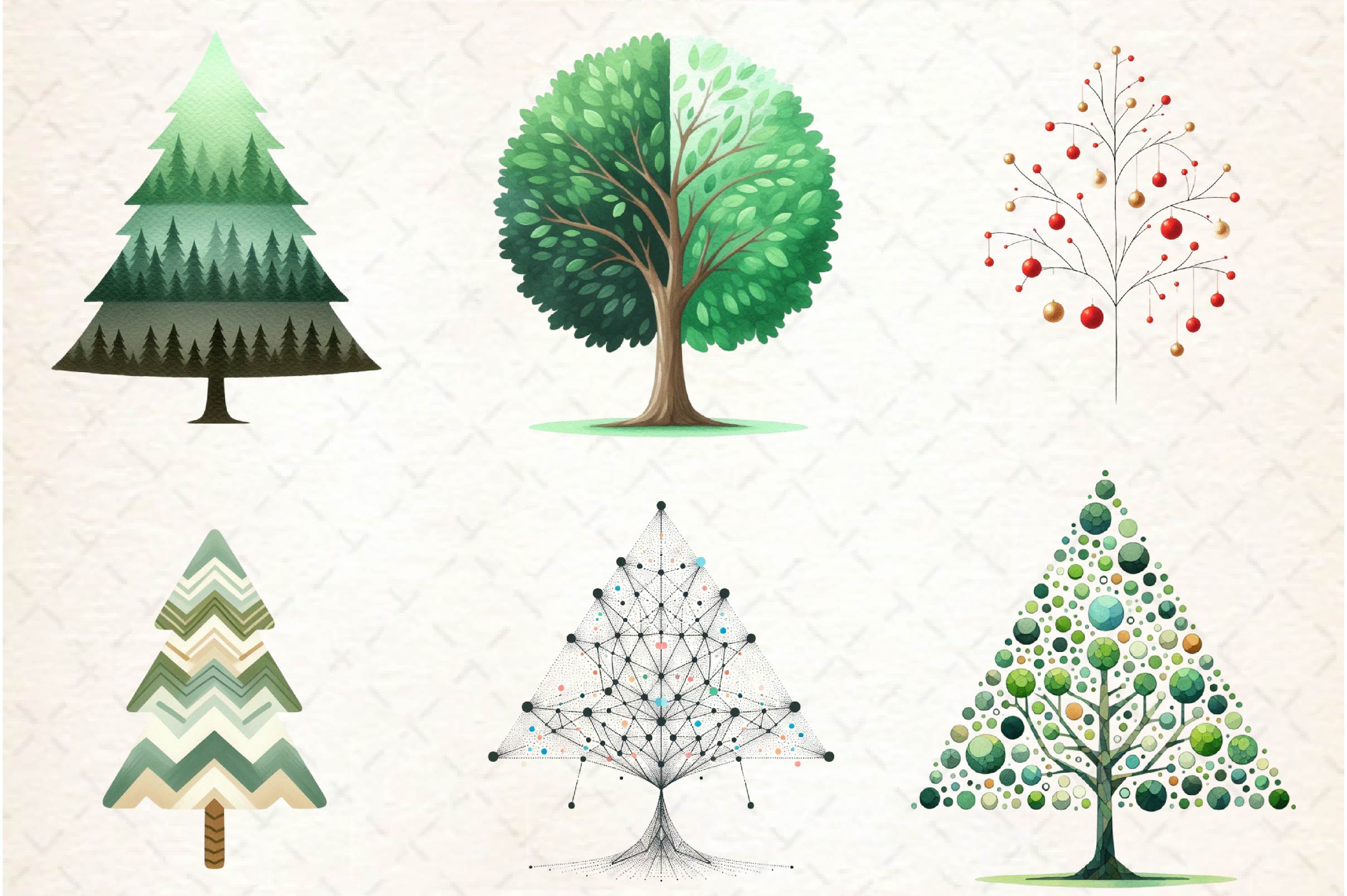 Minimalist Christmas Tree Clipart Bundle