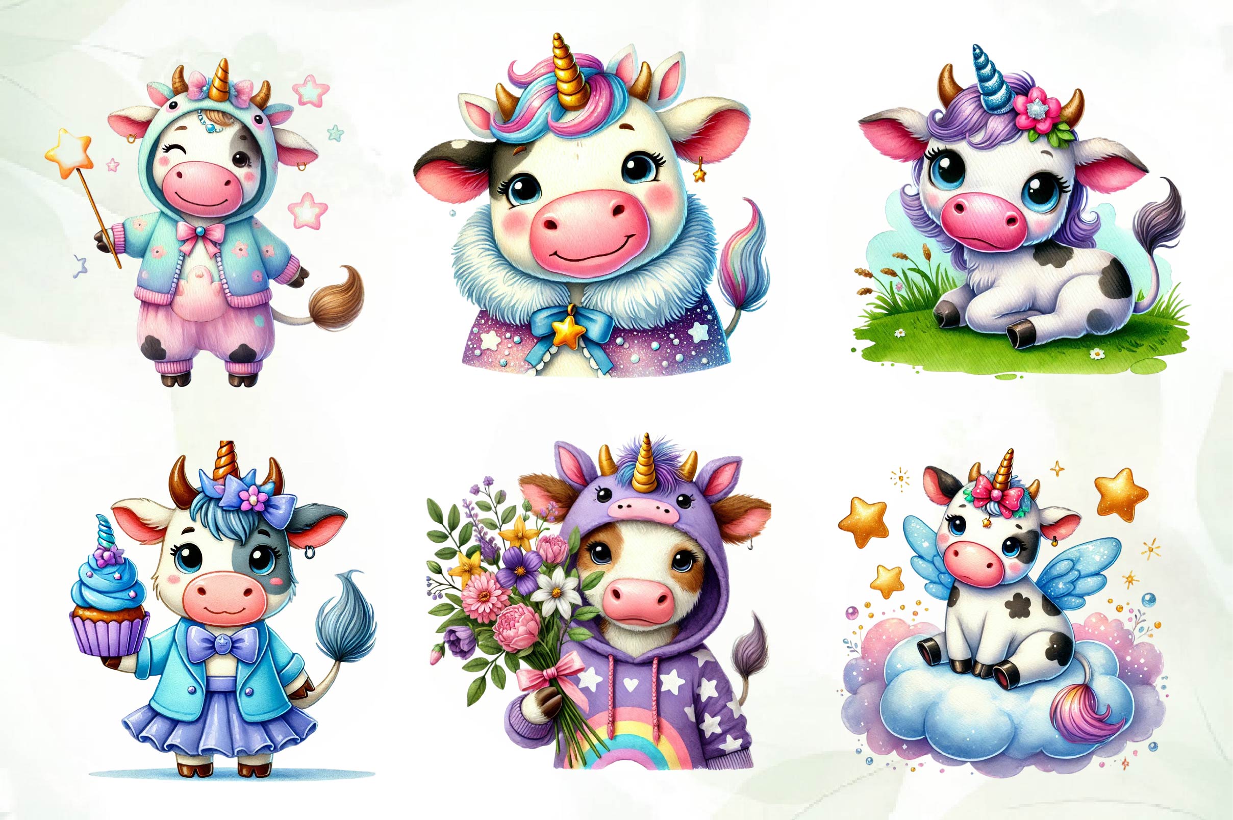 Unicorn Cute Cow Clipart Bundle
