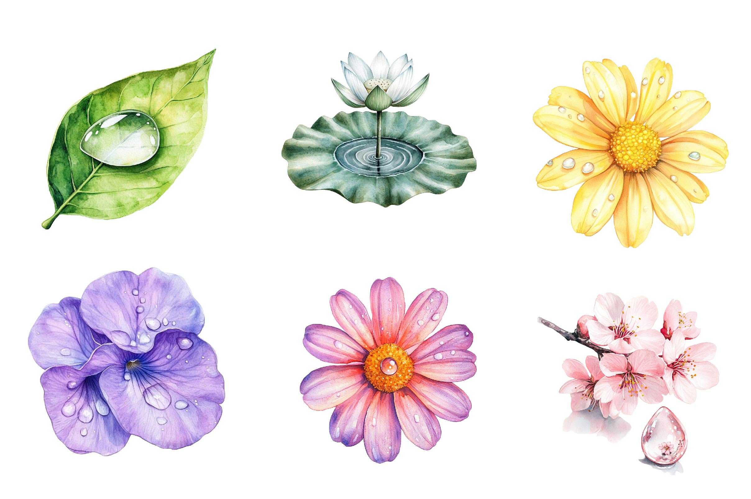 Spring Water Droplets Clipart Bundle 1