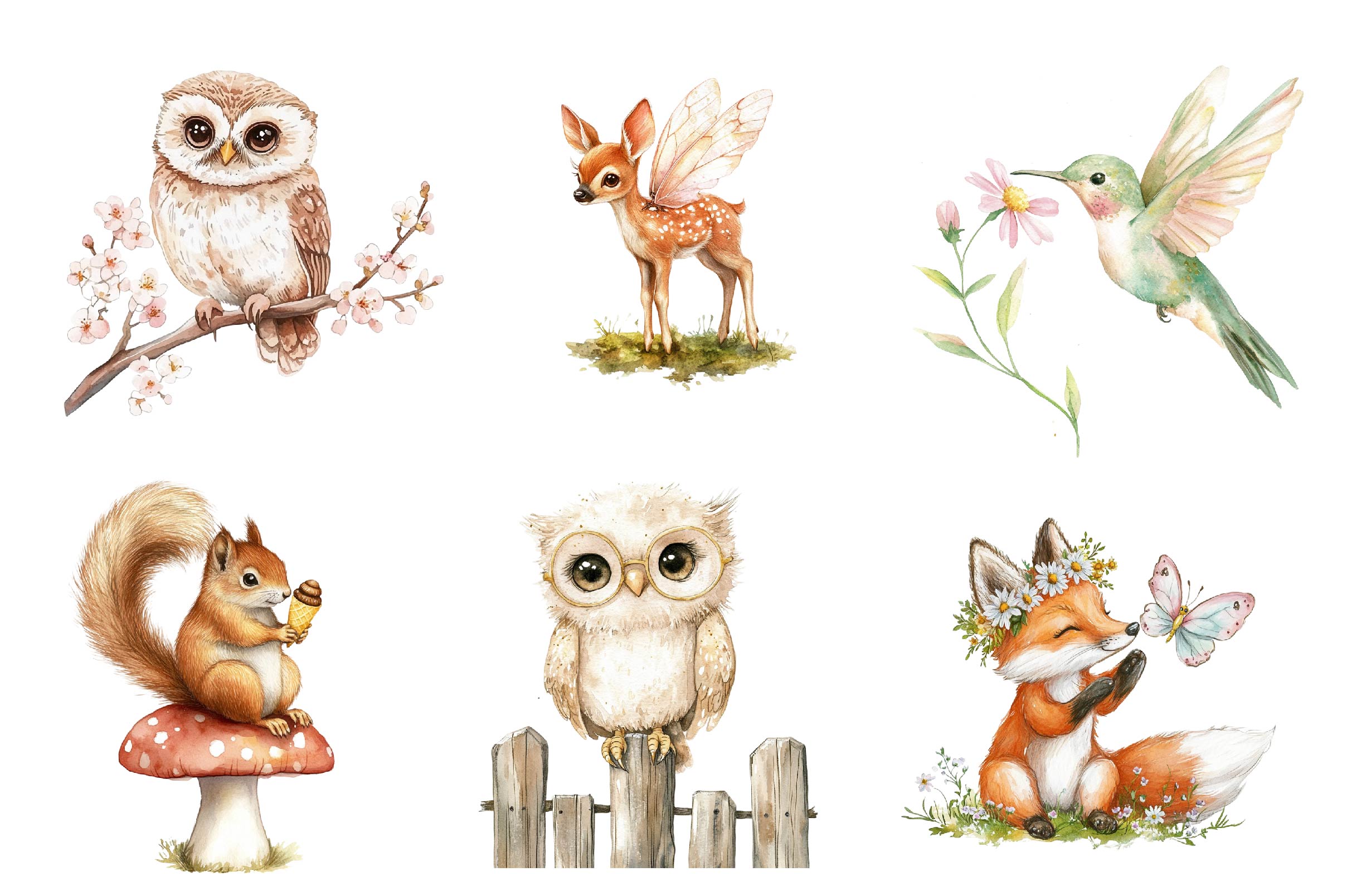 Whimsical Summer Woodland Animals Clipart Bundle