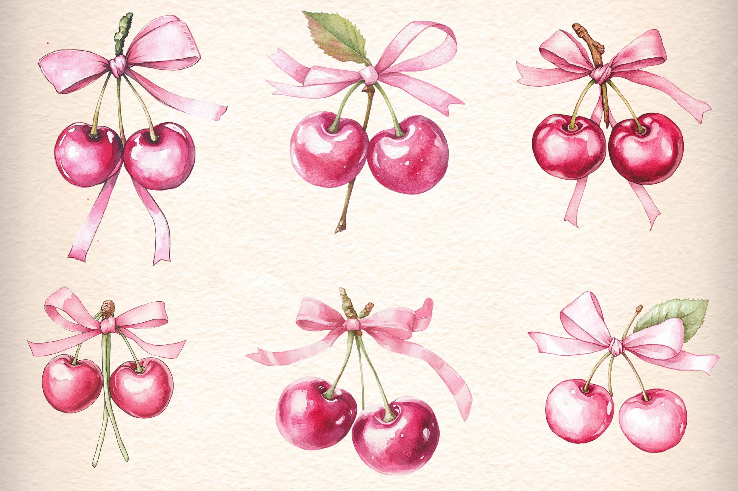 Coquette Cherries Bow Clipart Bundle 1