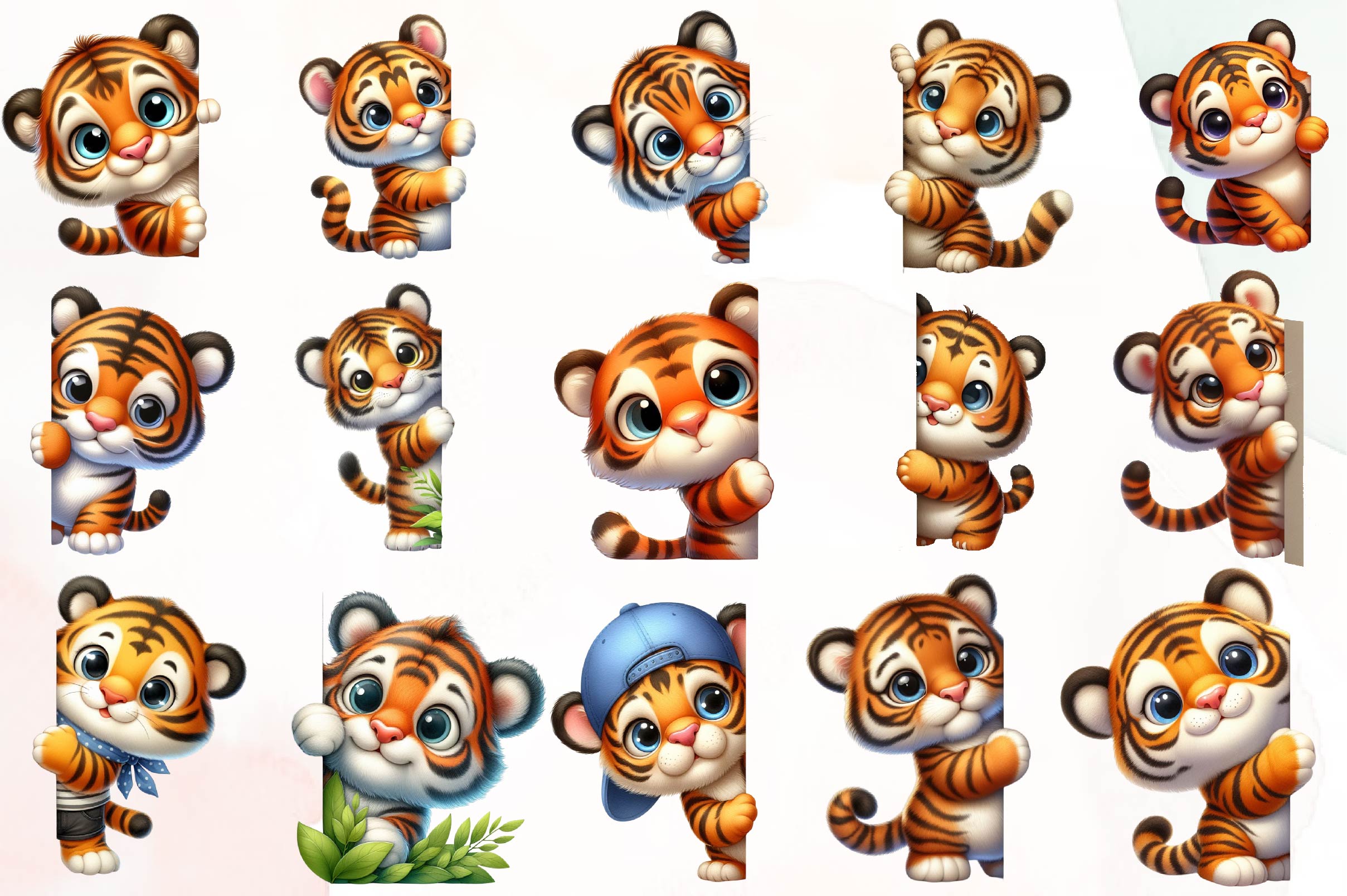 Tiger Peeking Around Corner Clipart Bundle