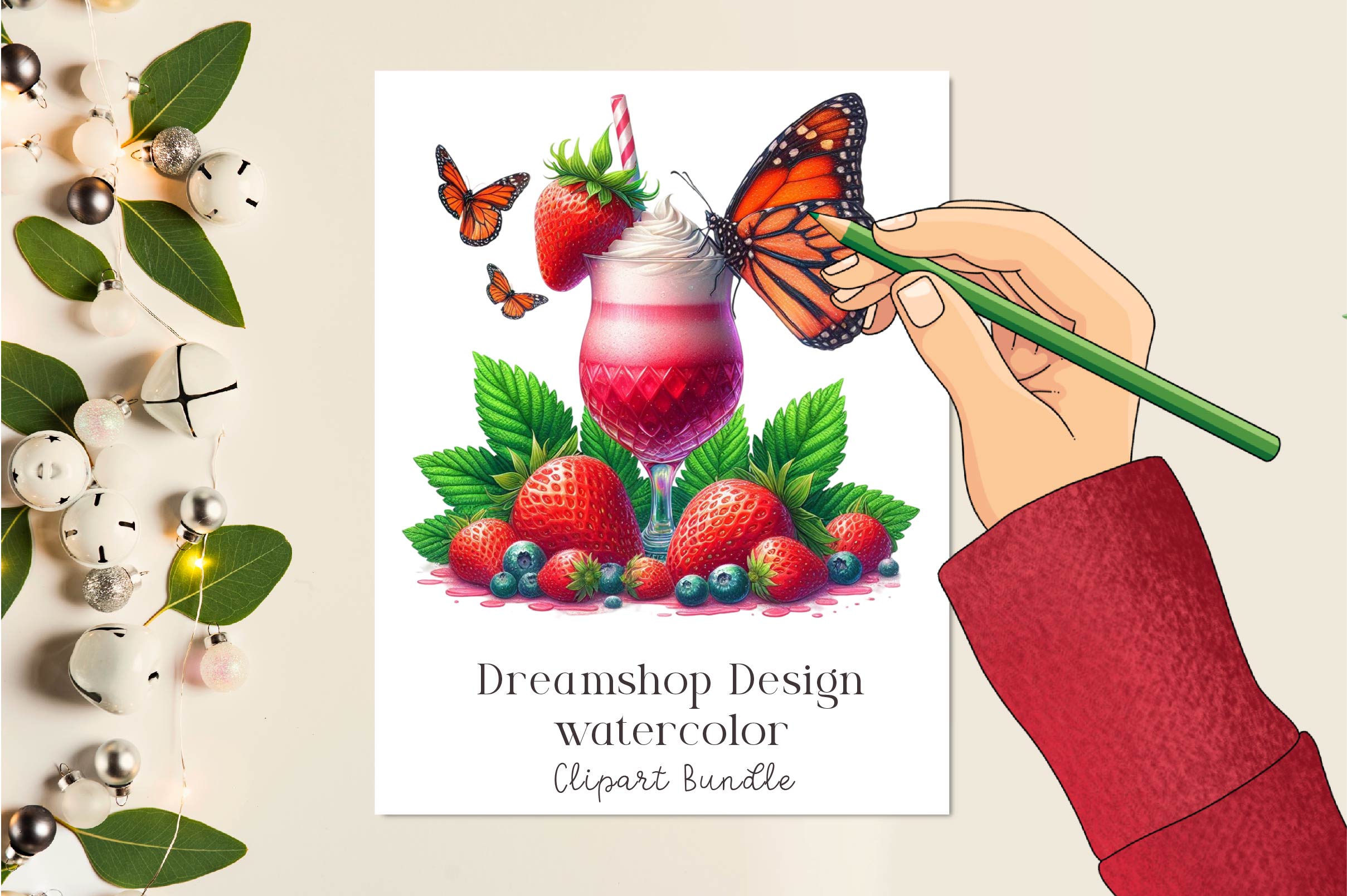 Strawberry Cocktail Clipart Bundle