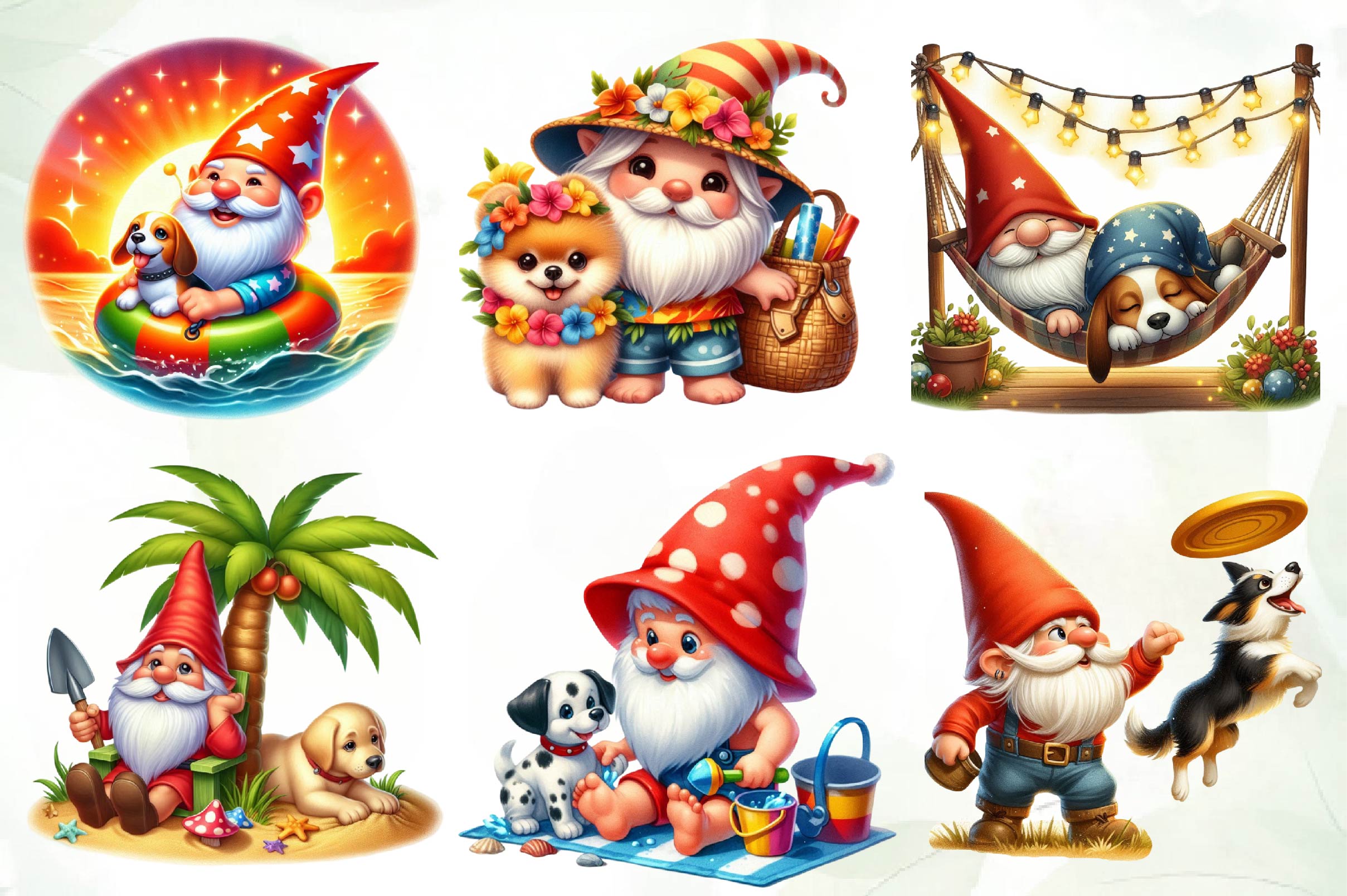 Beach Dog Gnome Collection Clipart Bundle 1