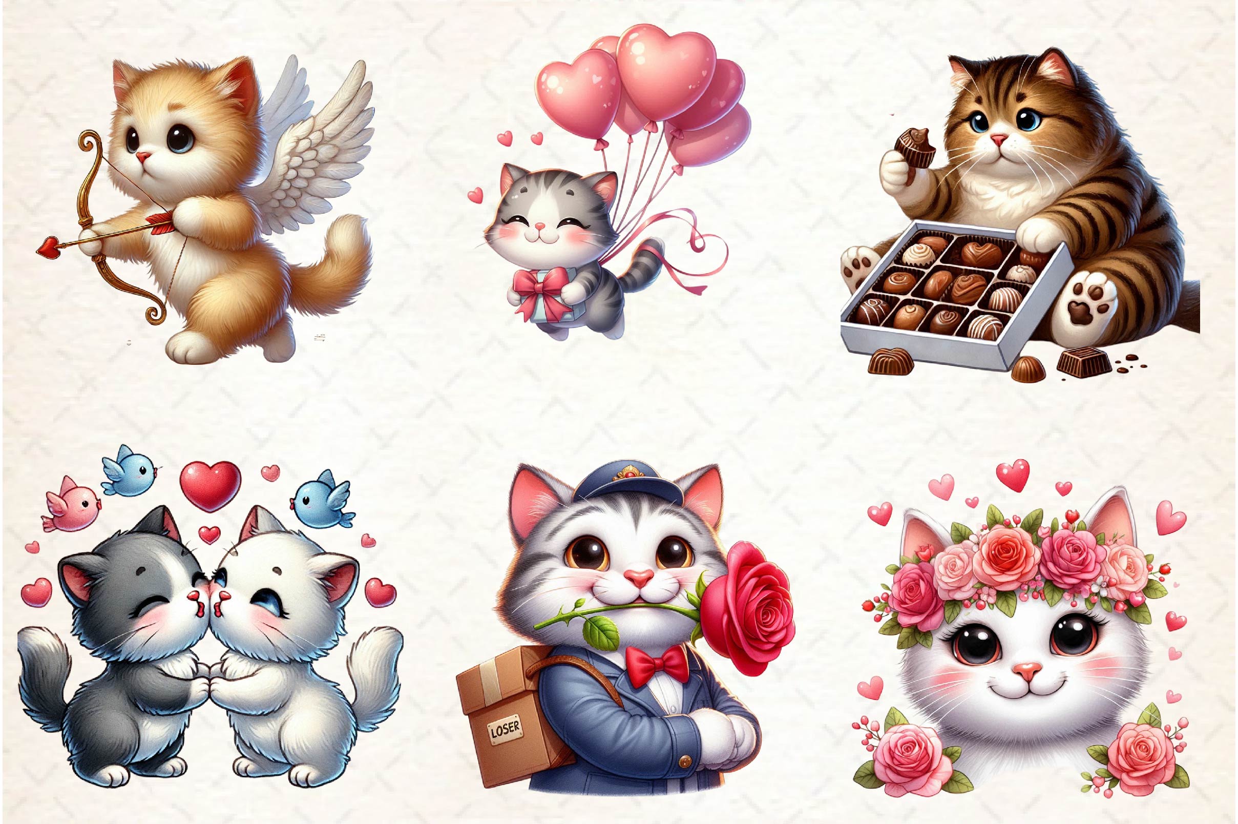 Cute Cat Valentine Clipart Bundle