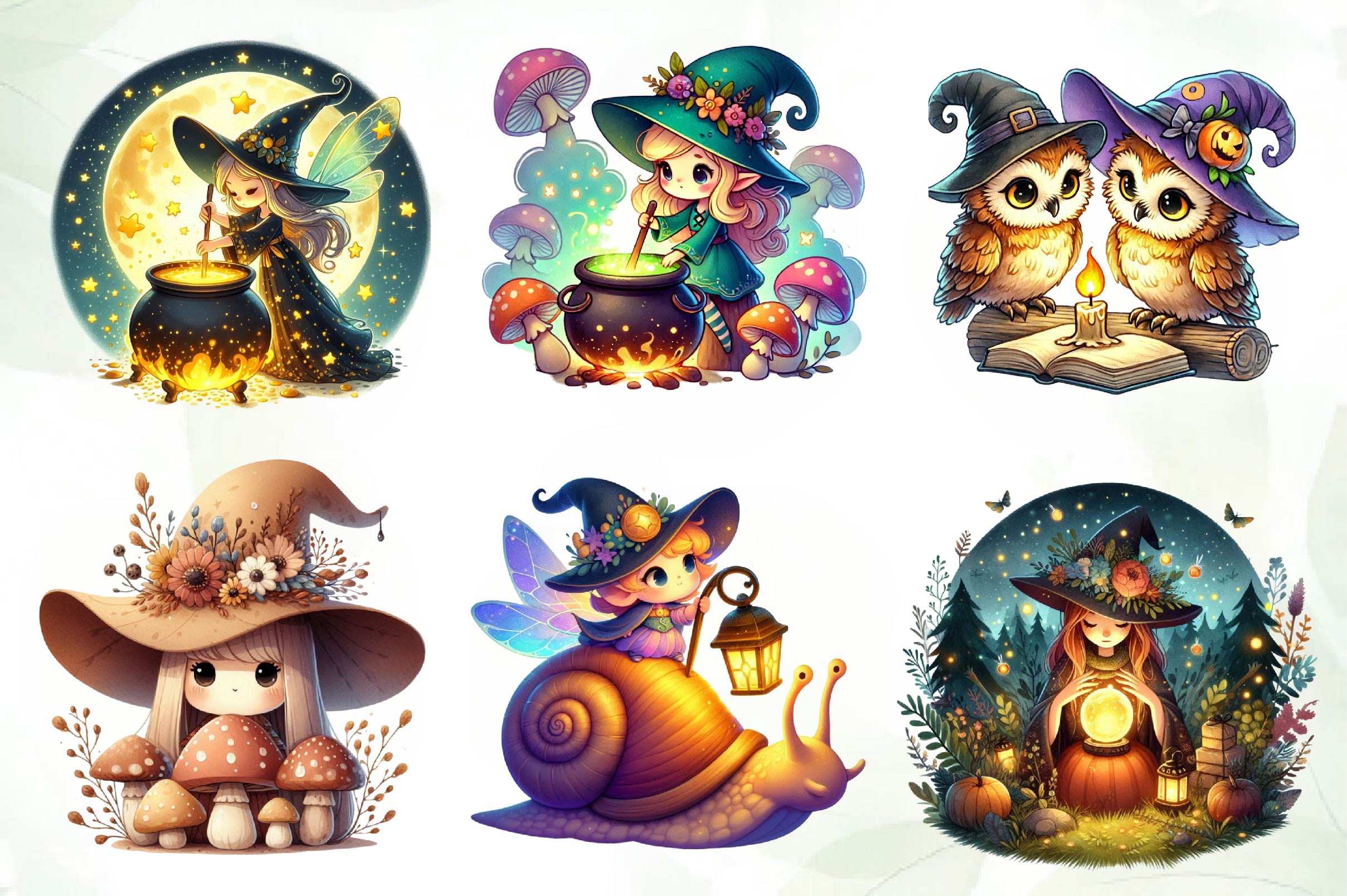 Cozy Magic Fairy Forest Witch Clipart Bundle