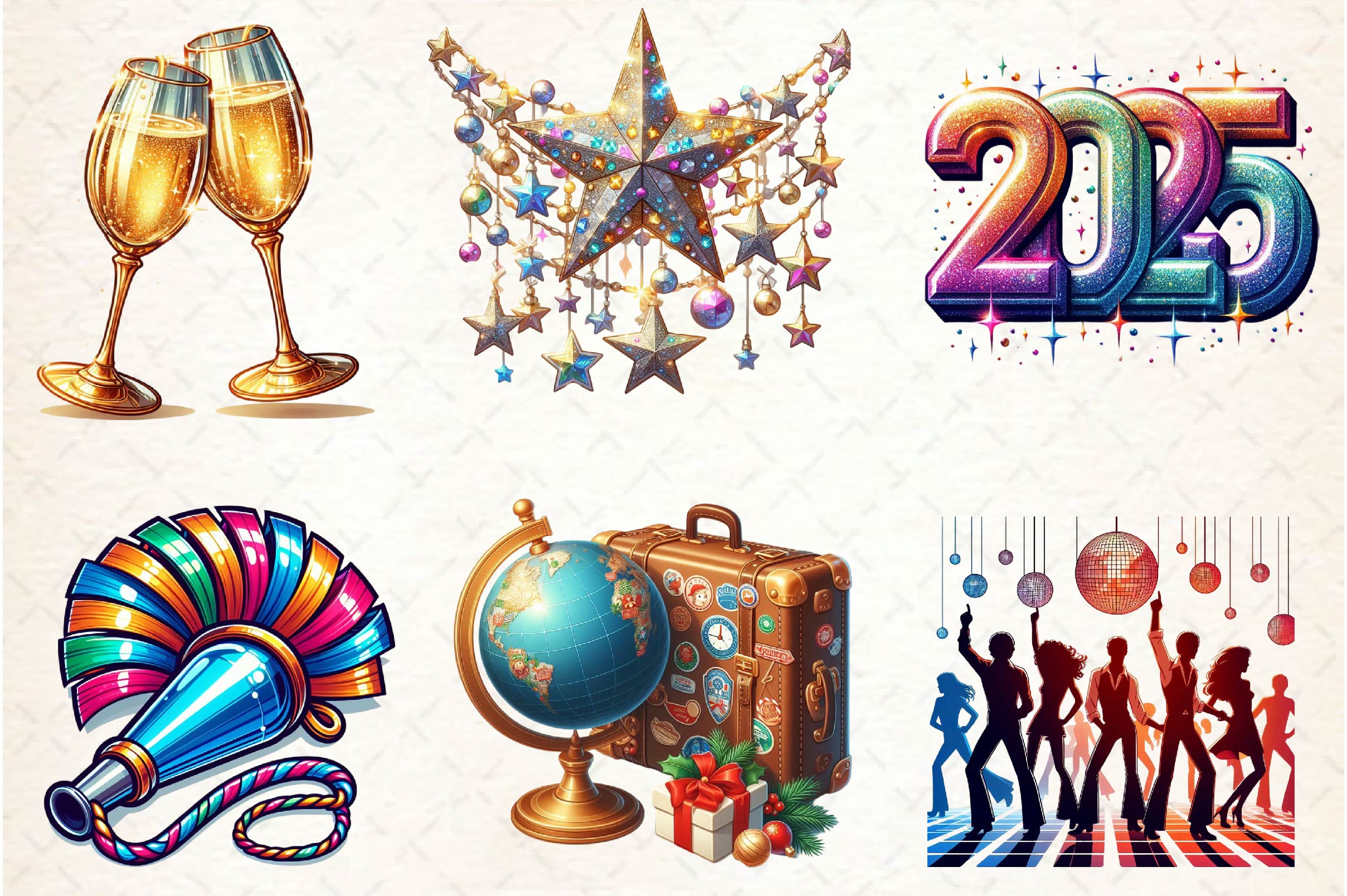 Retro New Year Clipart Bundle