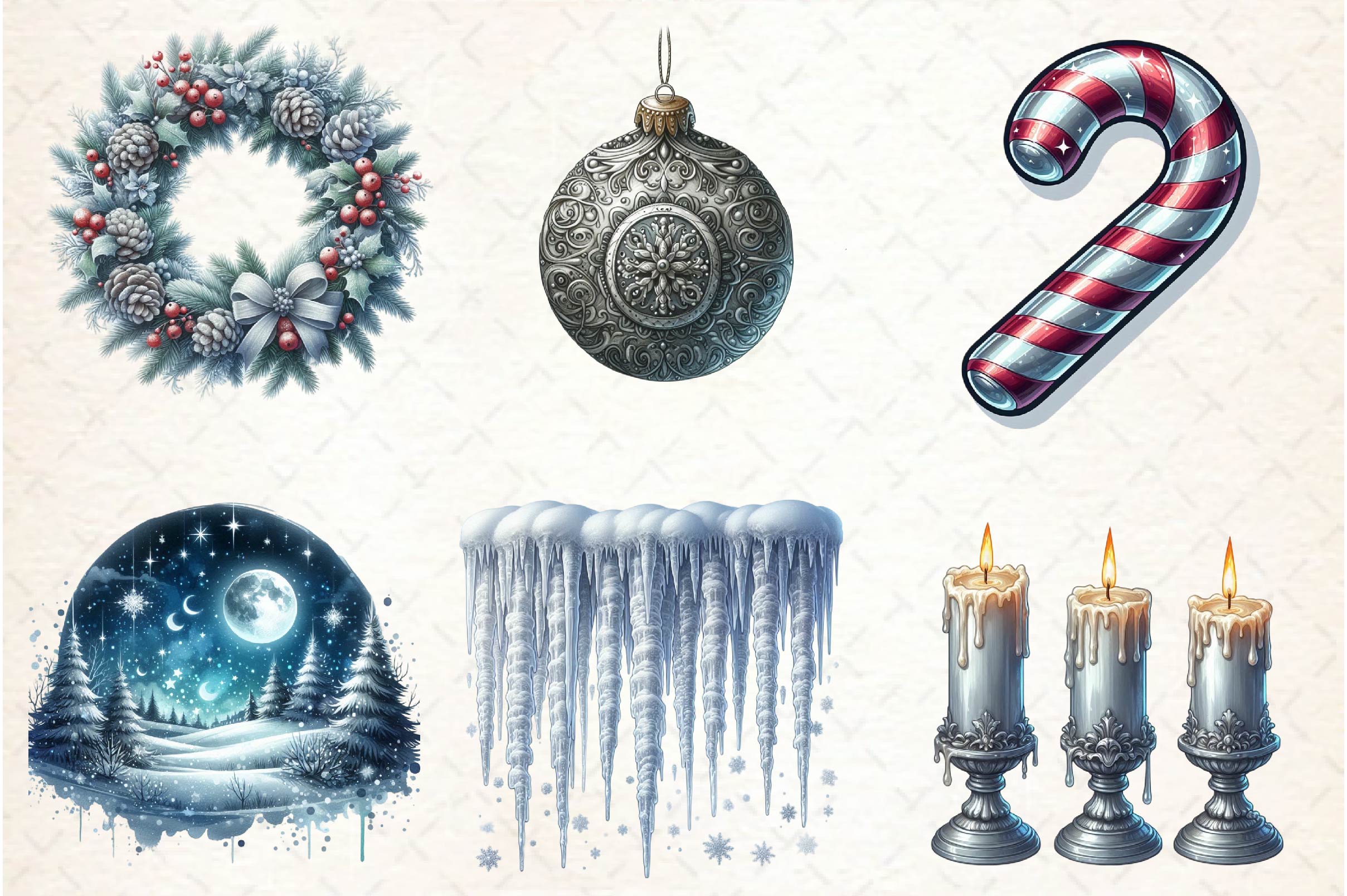 Silver Christmas Clipart Bundle