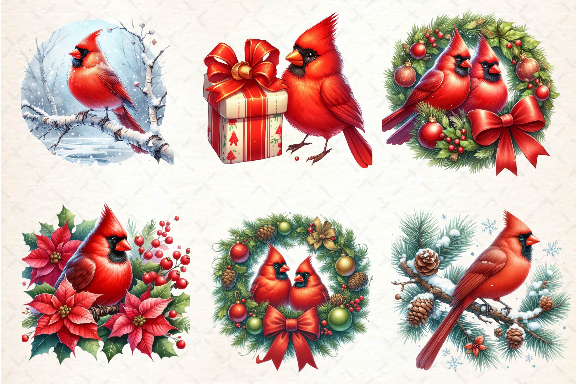 Red Cardinals Christmas Clipart Bundle
