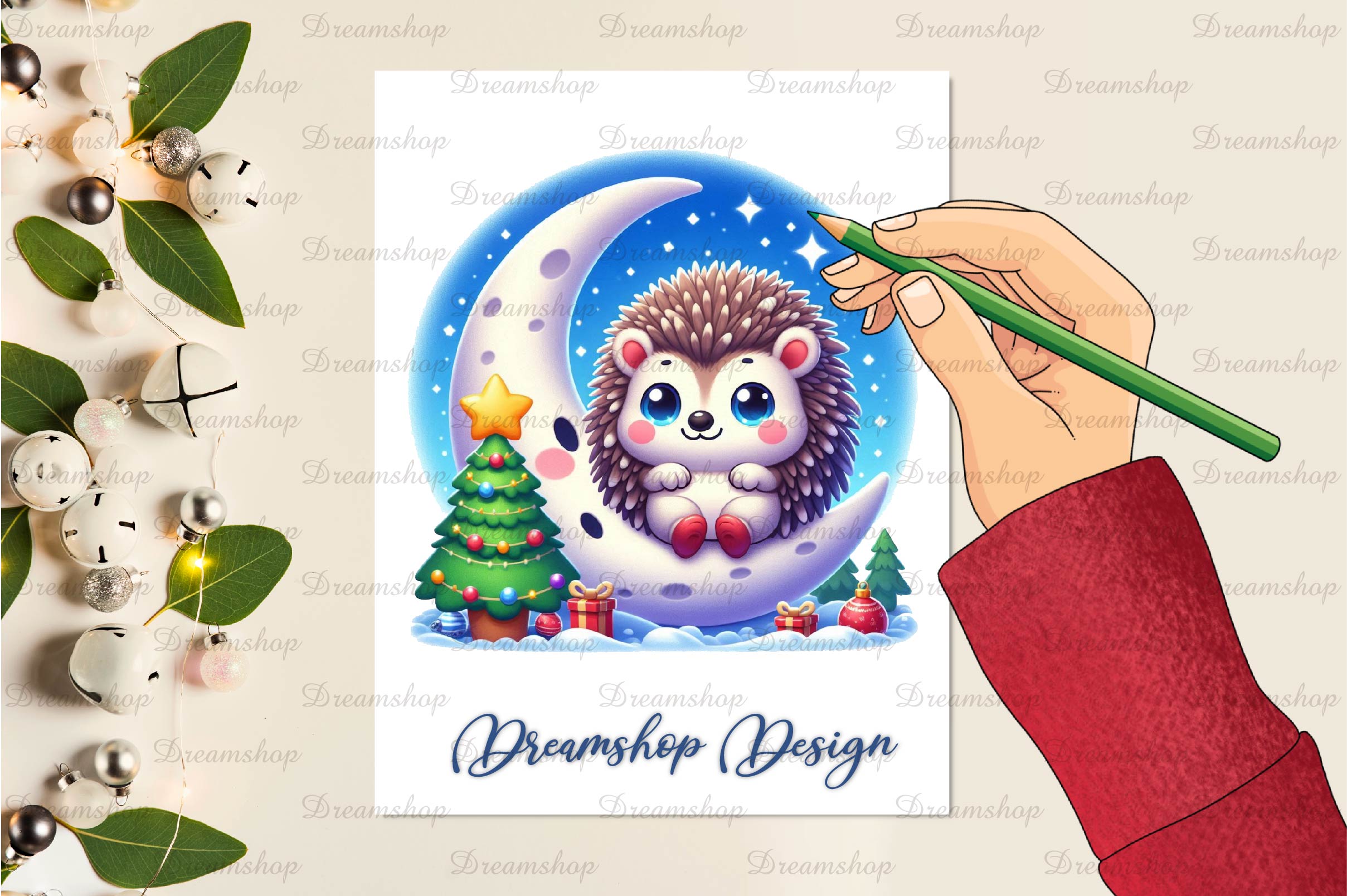 Christmas Cute Hedgehog Clipart Bundle