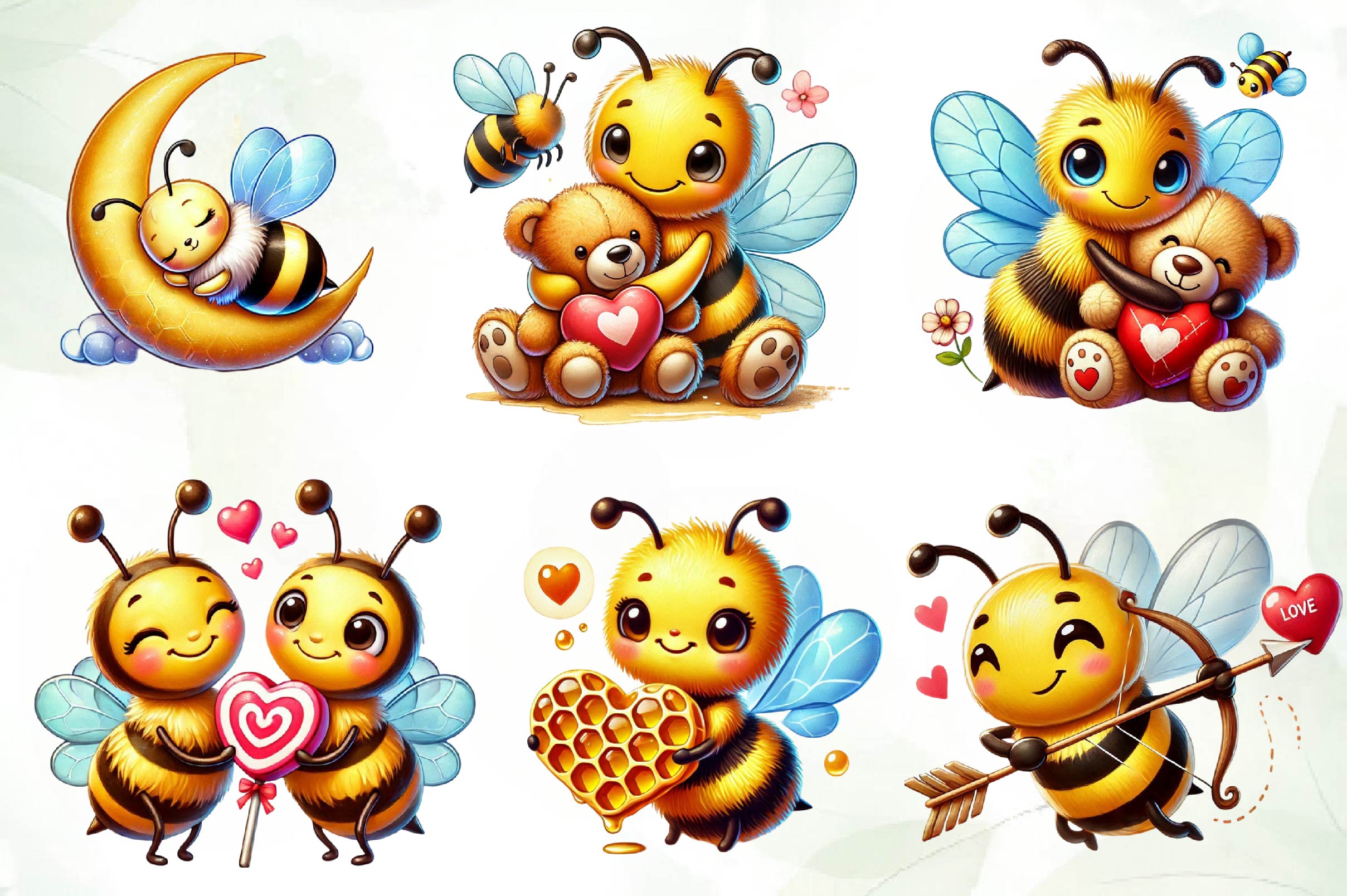 Cute Valentines Day Bee Clipart Bundle