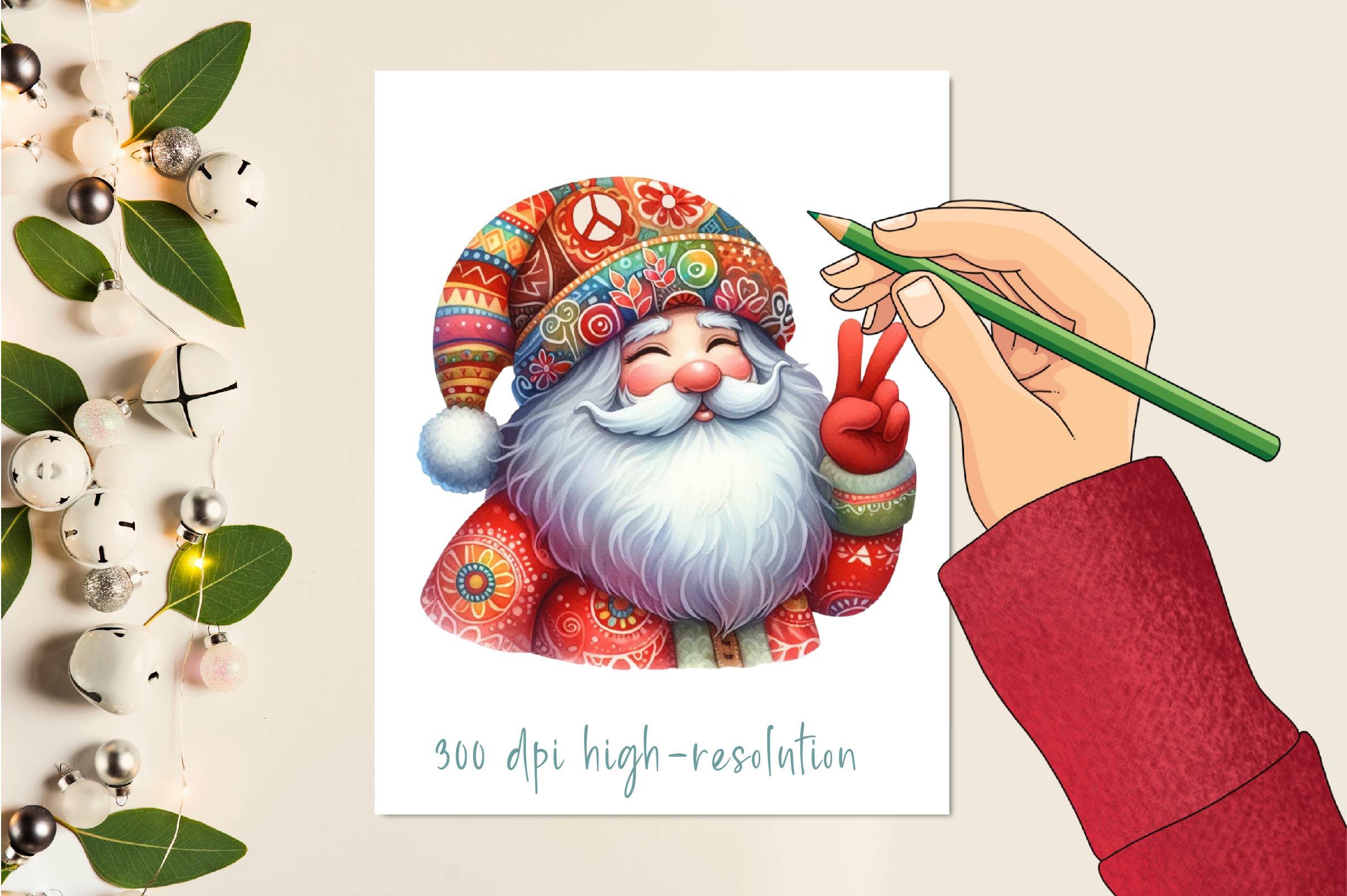 Hippie Santa Claus Clipart Bundle
