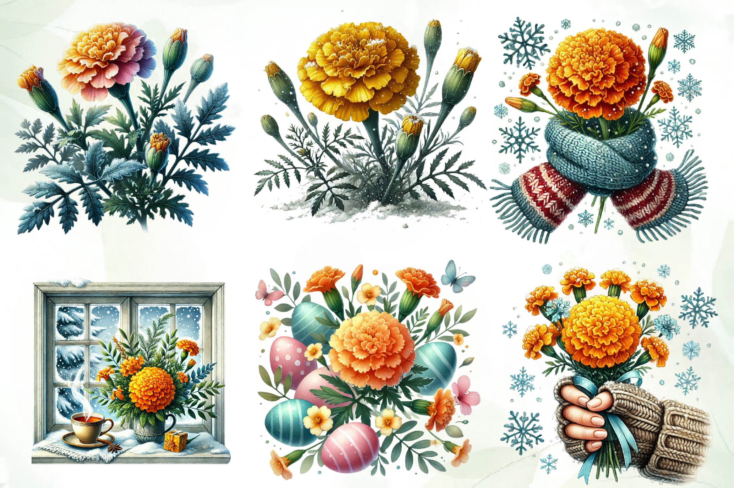 Marigold Chilly Spring Day Clipart Bundle