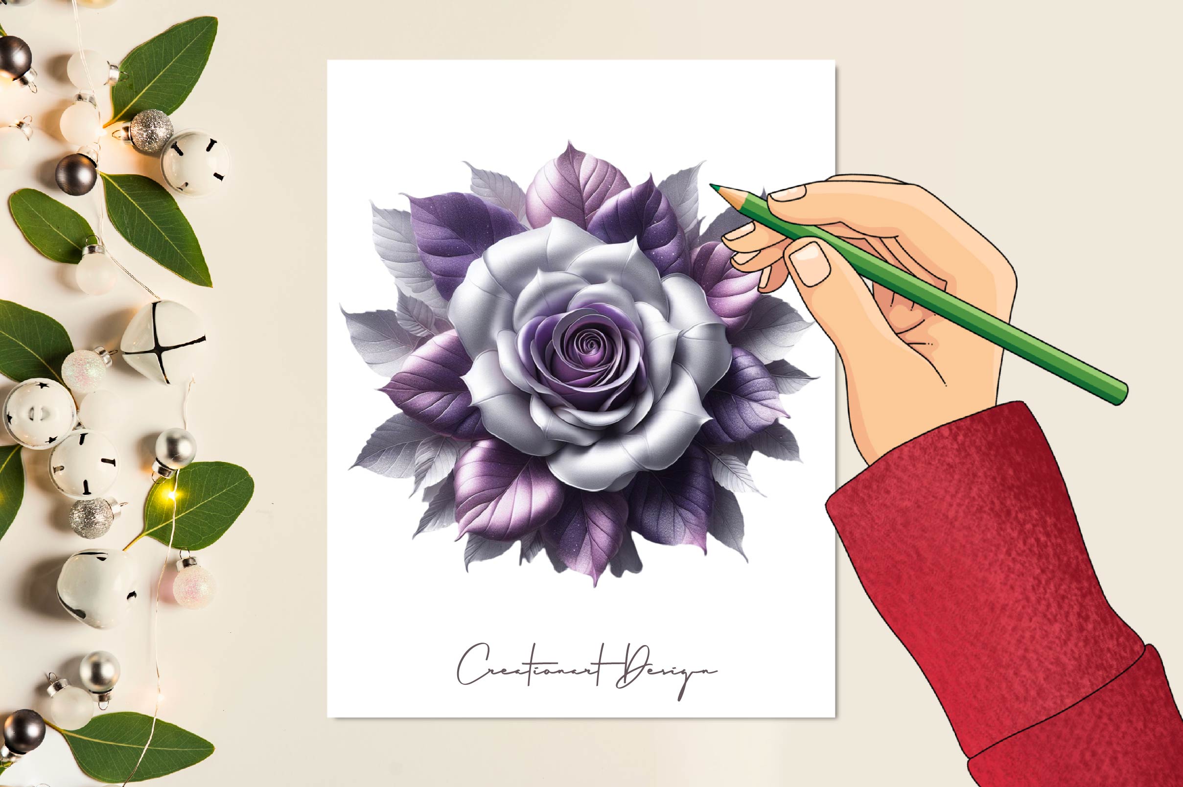 Purple And Silver Floral Clipart Bundle