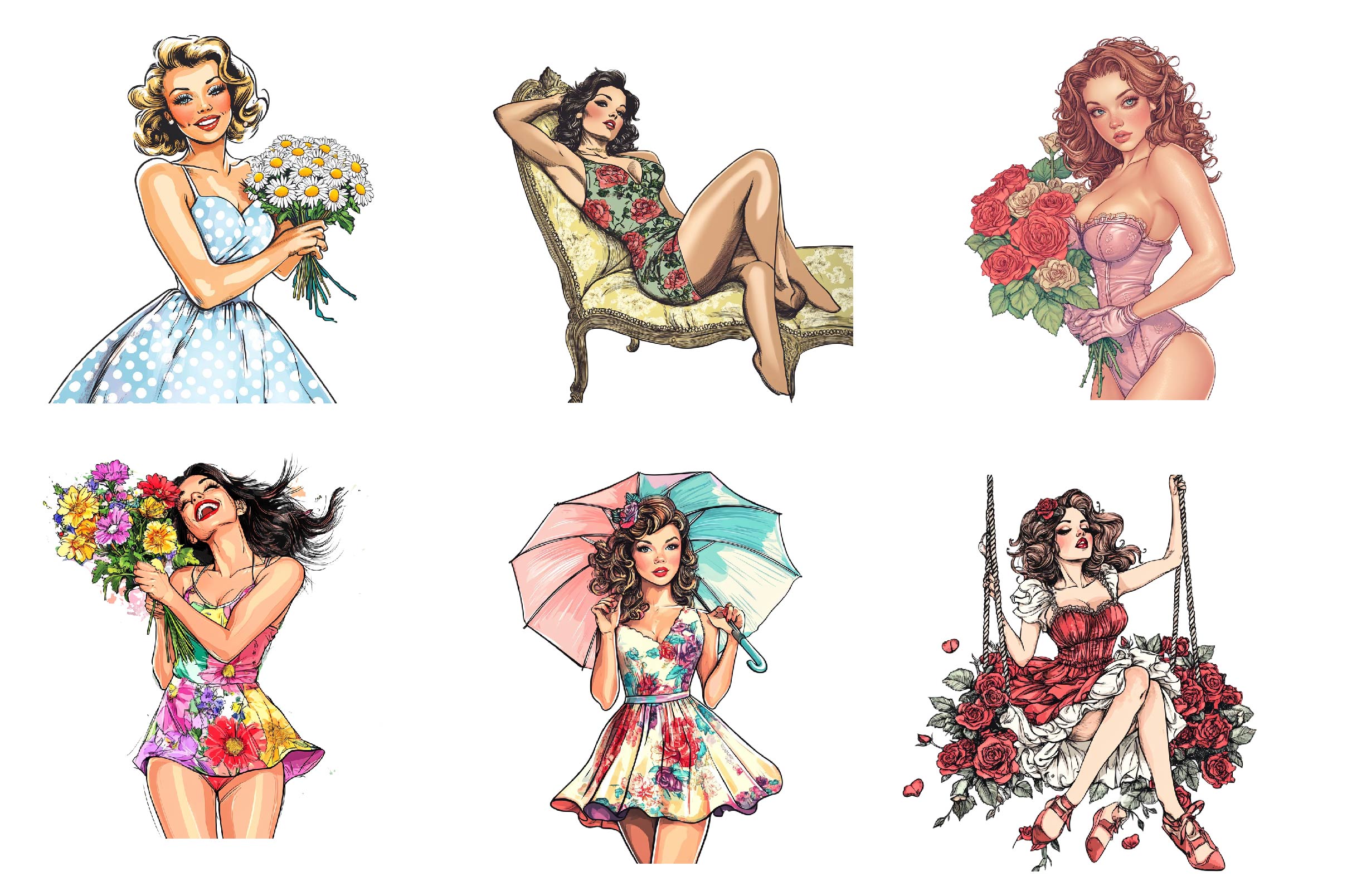 Spring Pop Art Girl Clipart Bundle