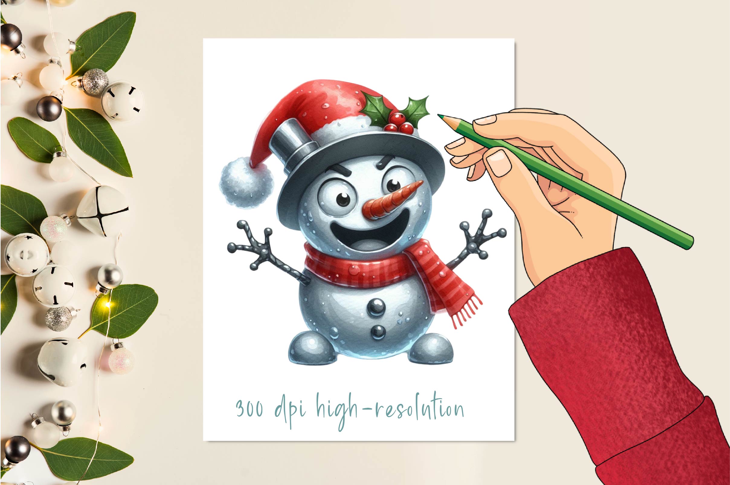 Silver Christmas Snowman Clipart Bundle
