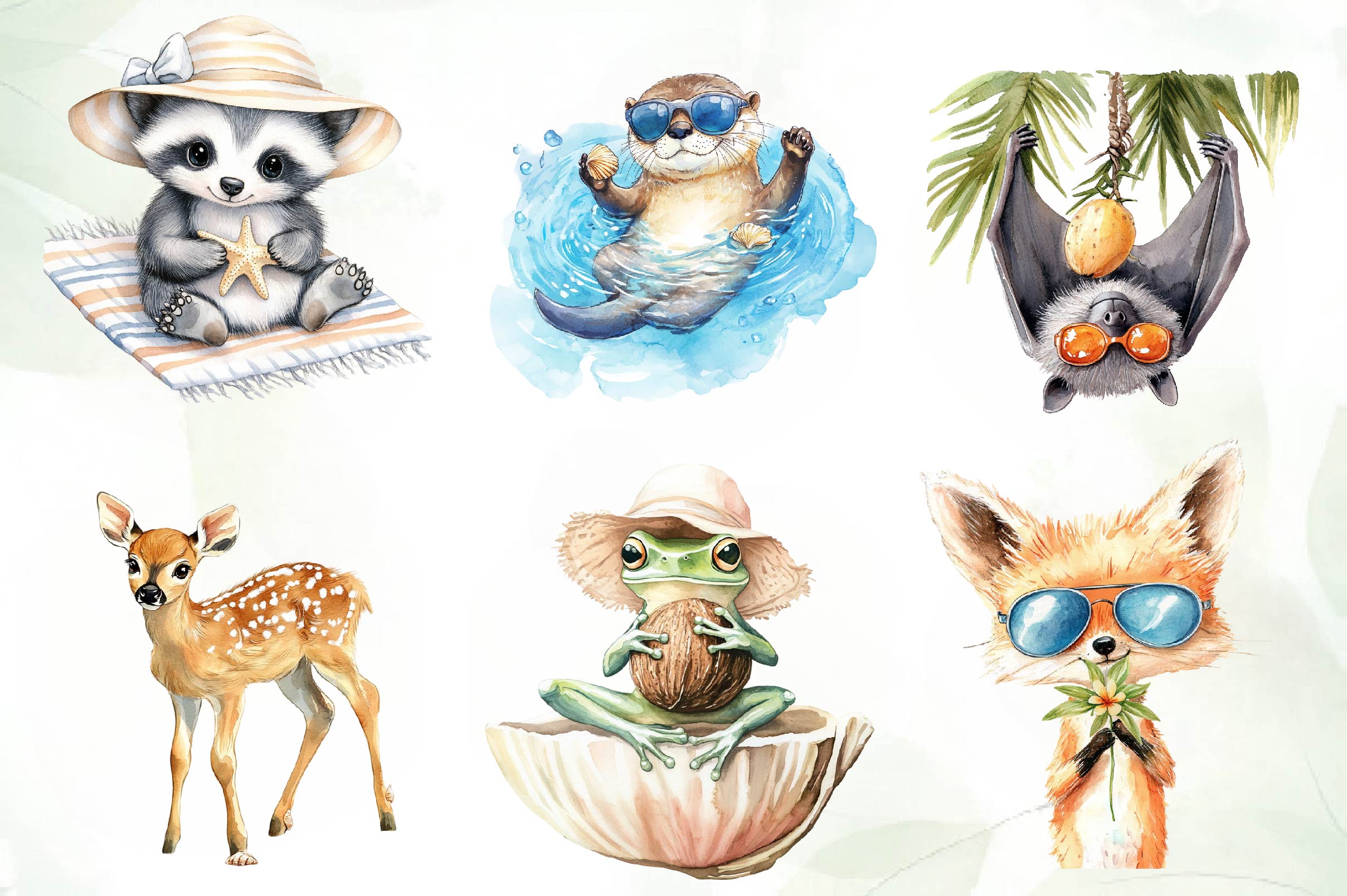 Happy Beach Day Forest Animals Clipart Bundle