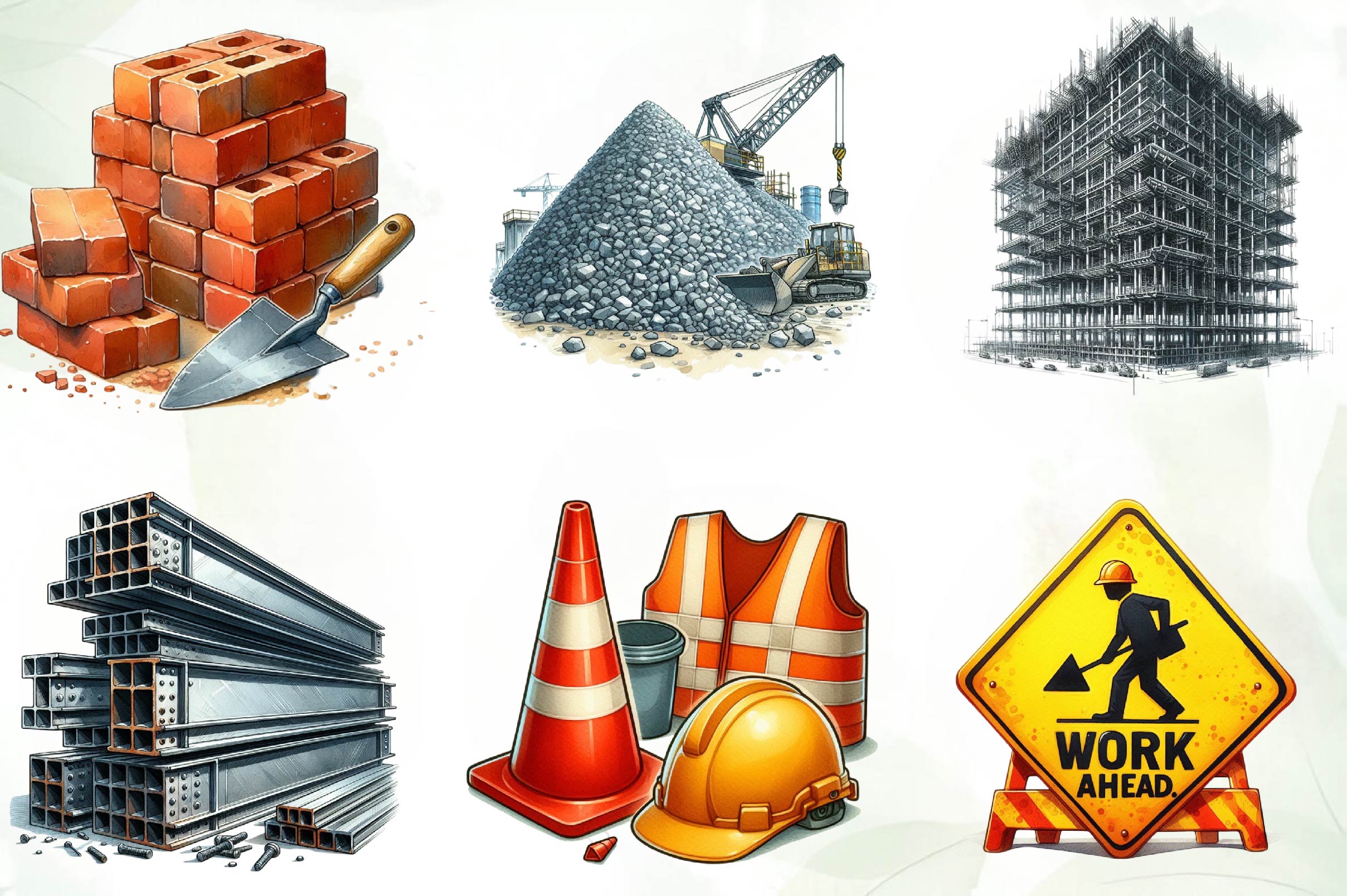 Construction Vehicle And Element Clipart Bundle