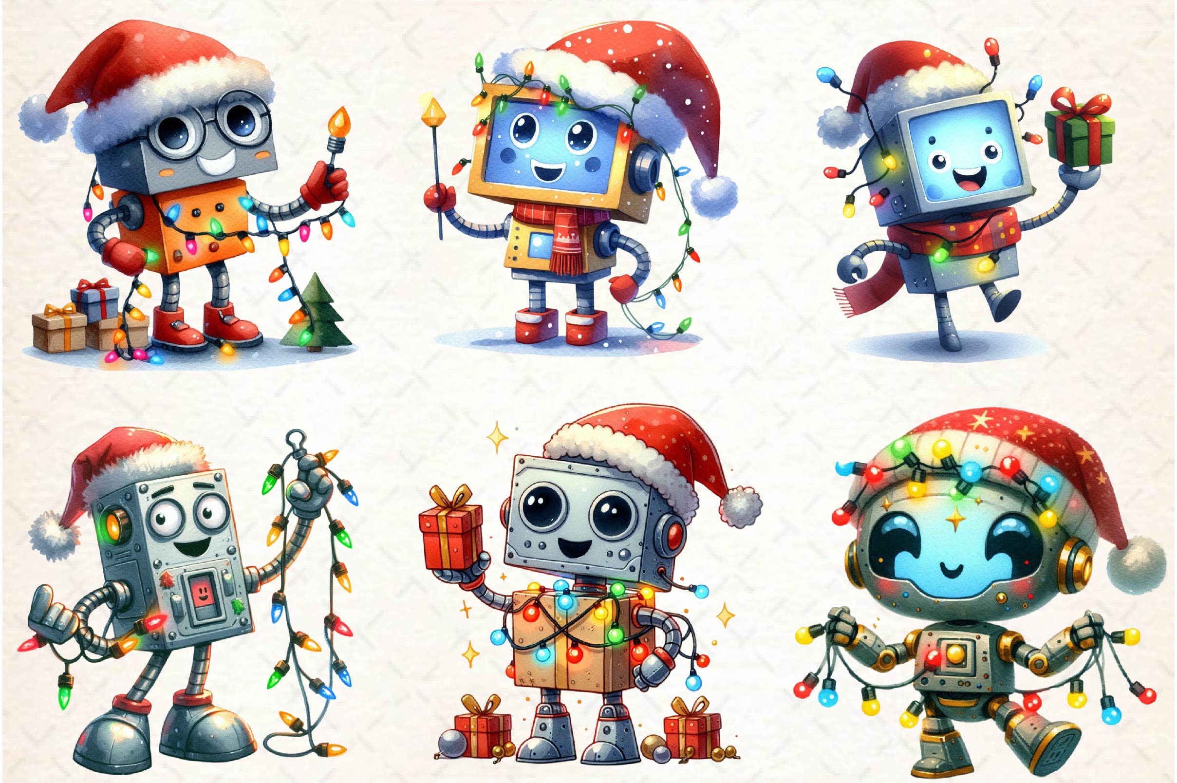 Funny Festive Robot Clipart Bundle