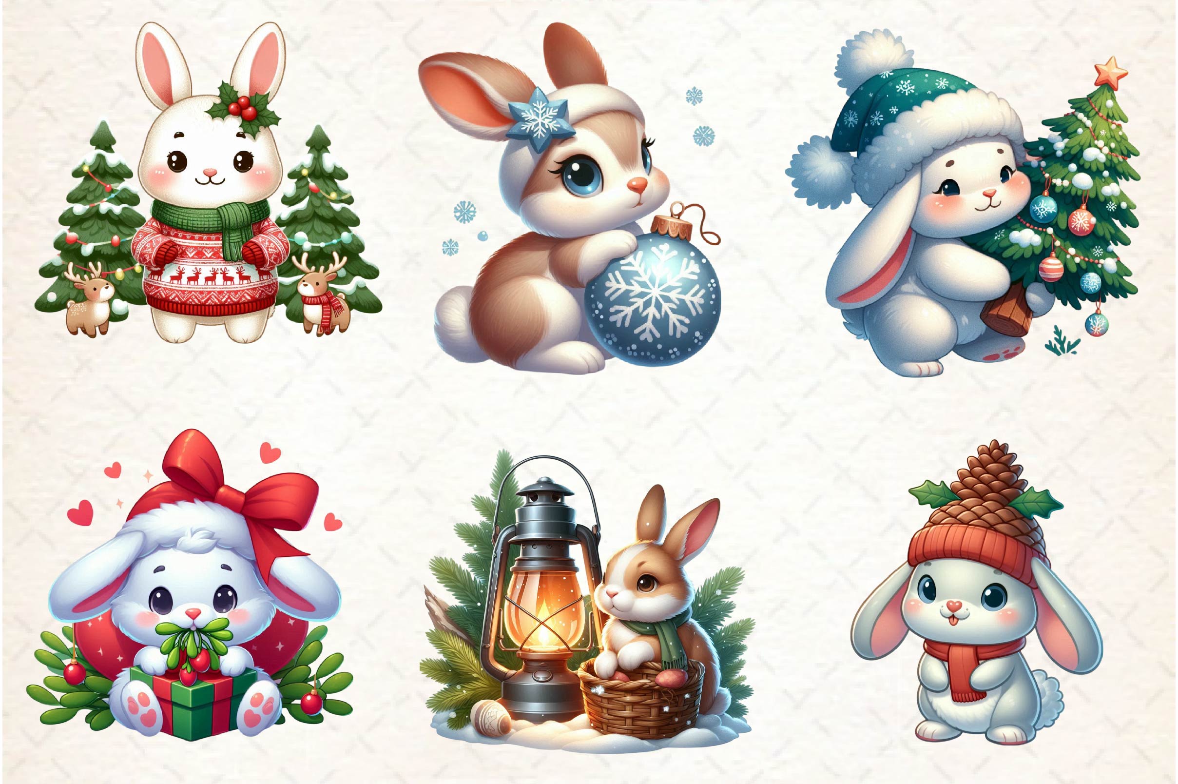 Woodland Christmas Bunny Clipart Bundle