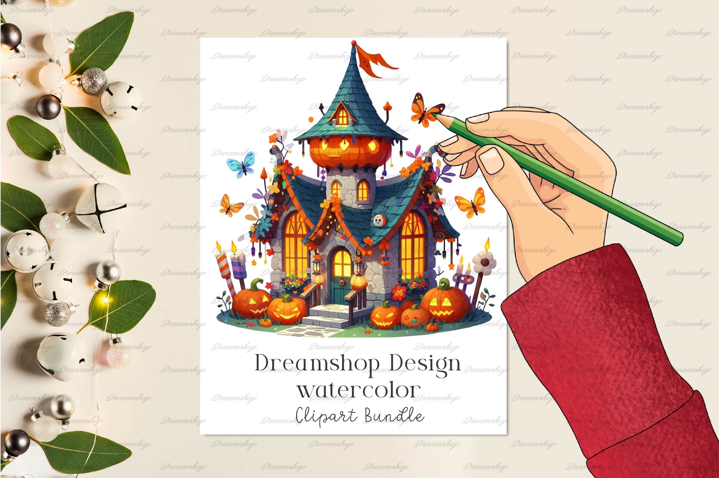 Simple Halloween Fairy House Clipart Bundle