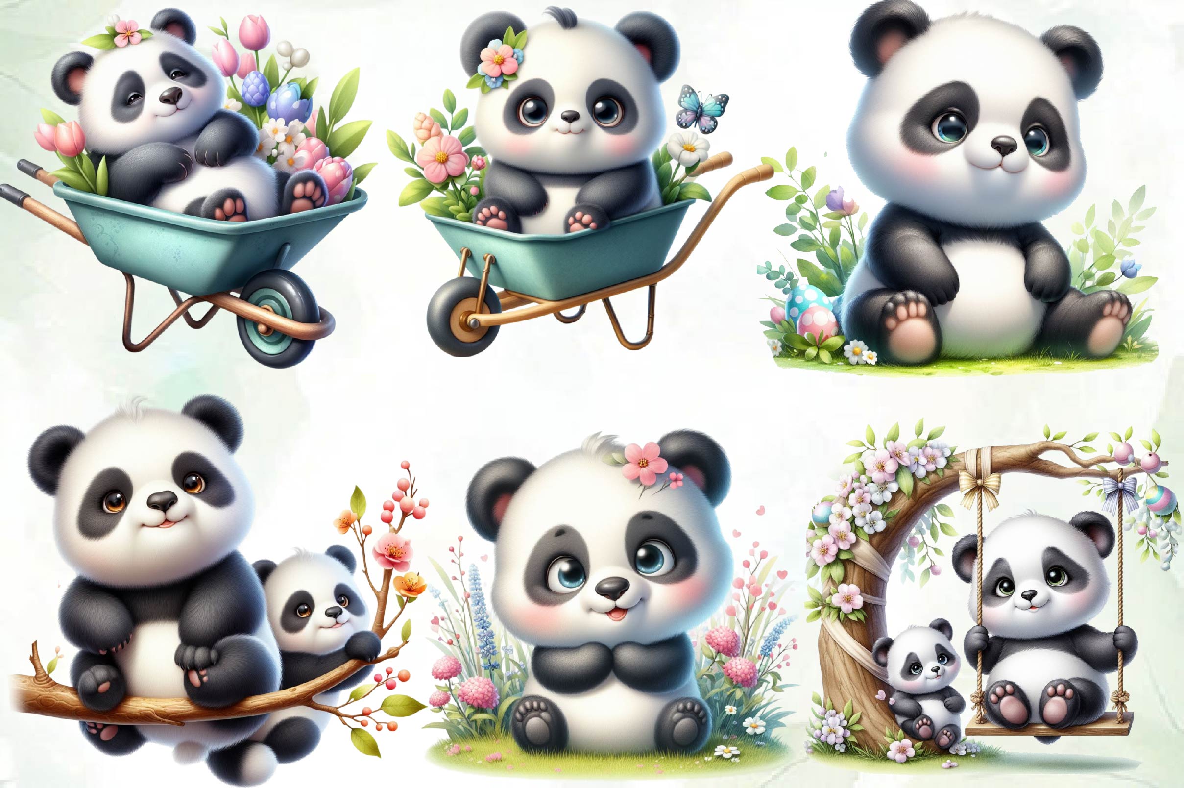 Cute Spring Panda Clipart Bundle 1