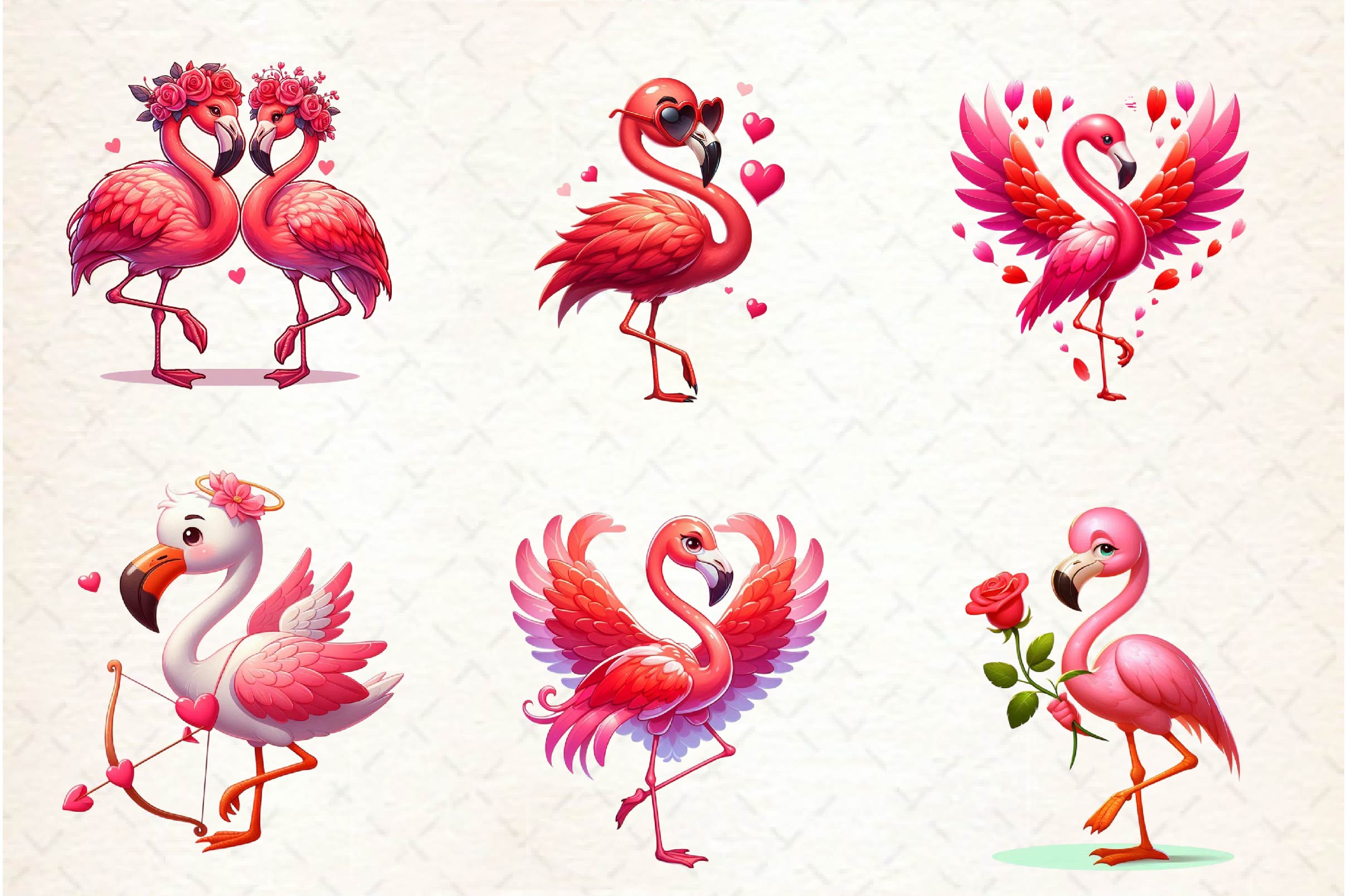 Valentine's Day Love Flamingo Clipart Bundle