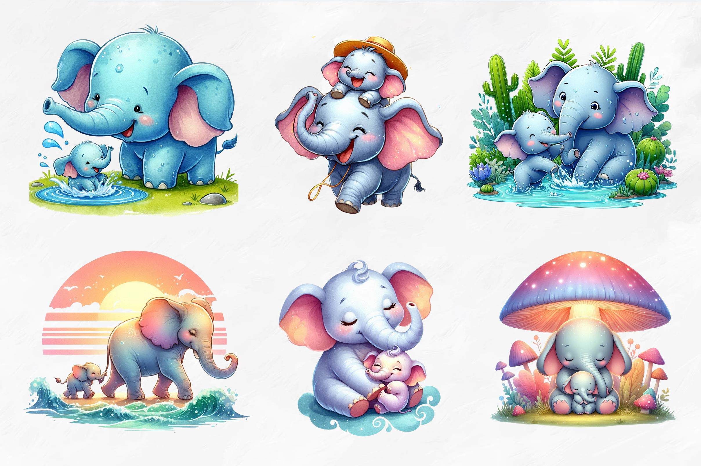 Mother And Baby Elephant Clipart Bundle
