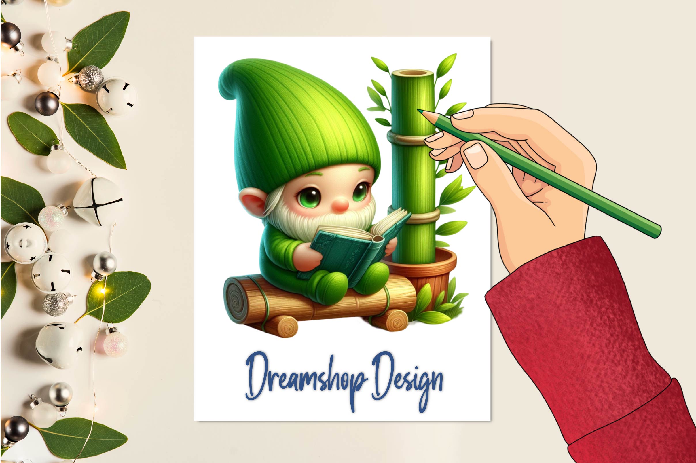 Cute Green Gnome Clipart Bundle