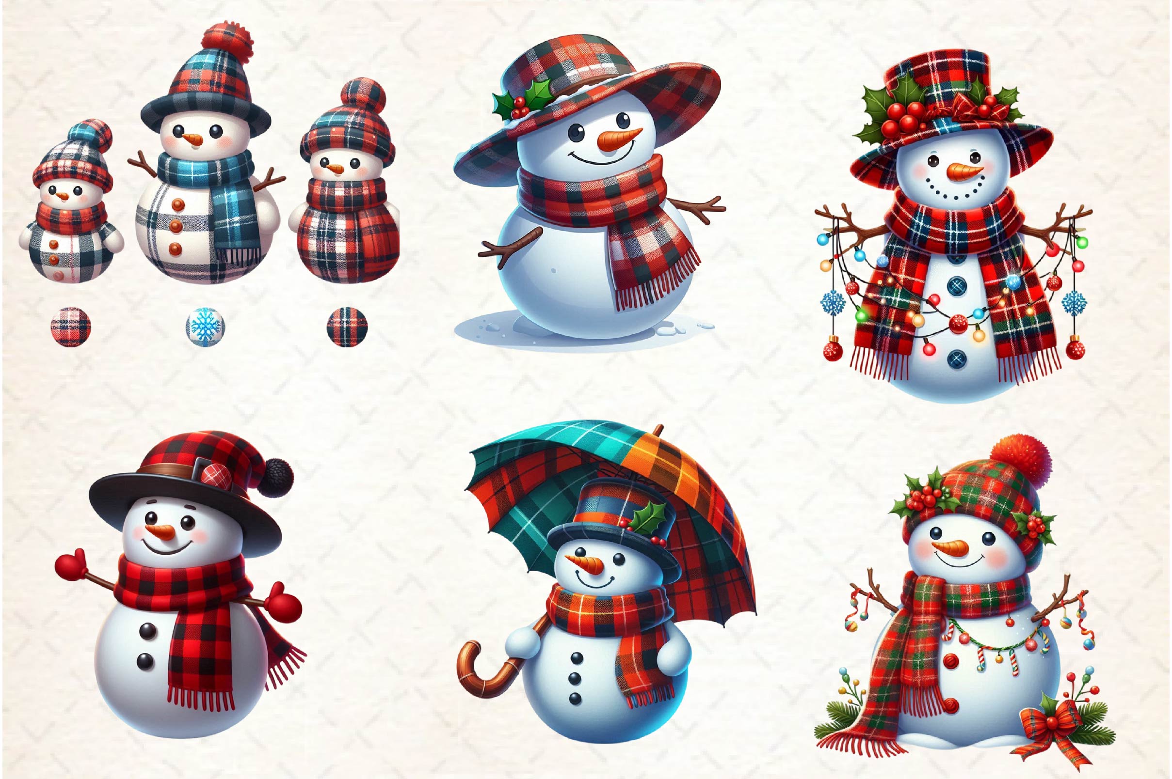 Plaid Pattern Snowman Clipart Bundle