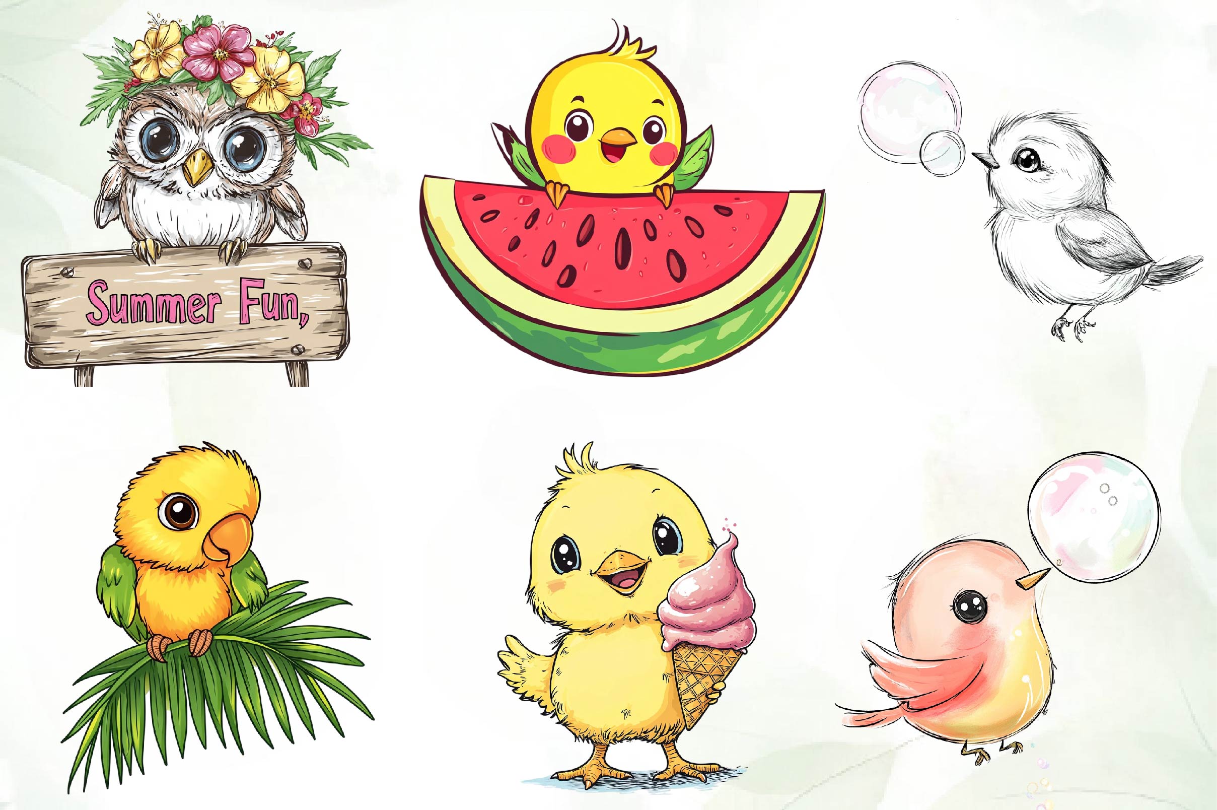 Summer Baby Bird Clipart Bundle