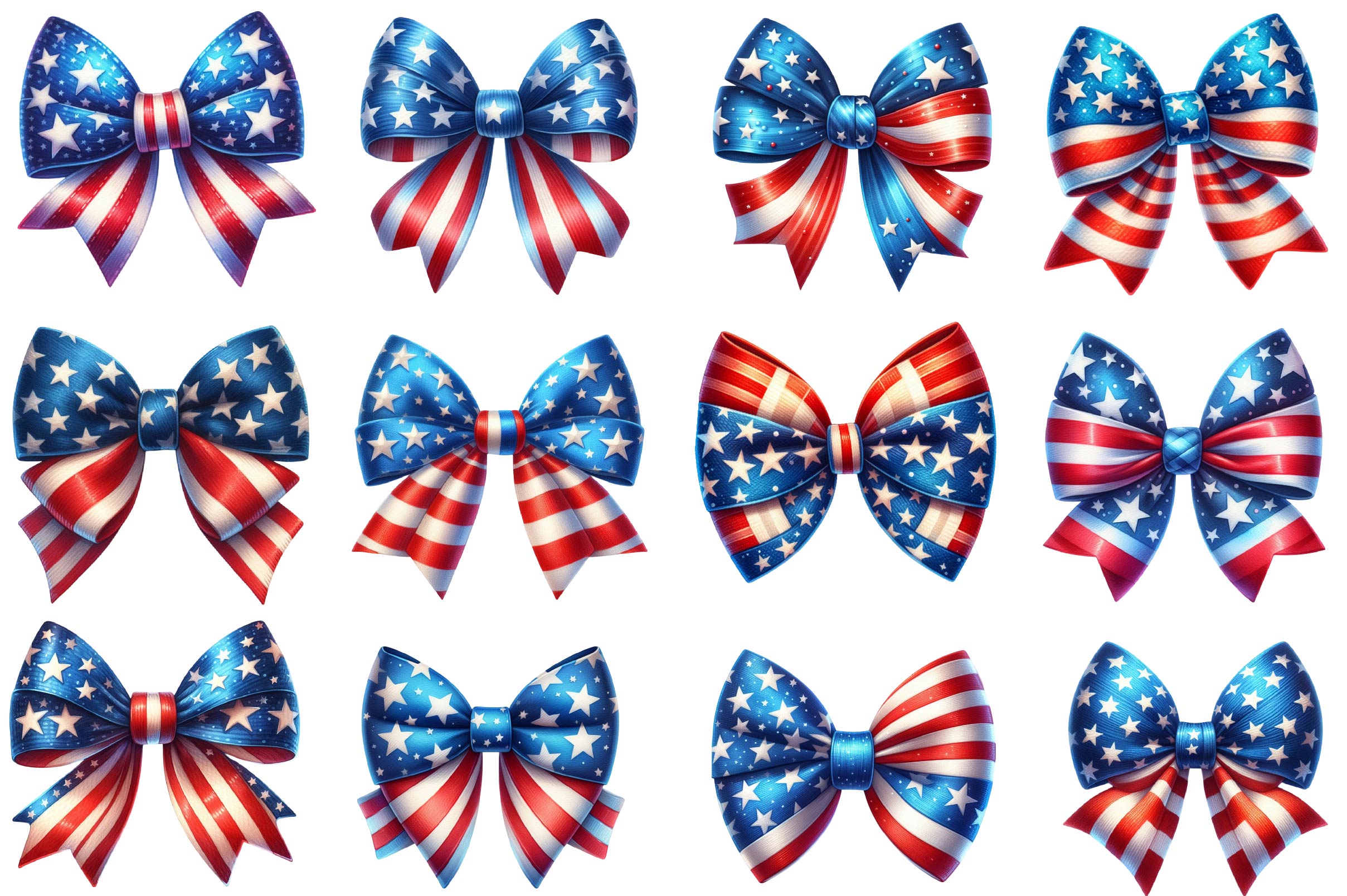 4th Of July Big Bow Ribbon Clipart Bundle