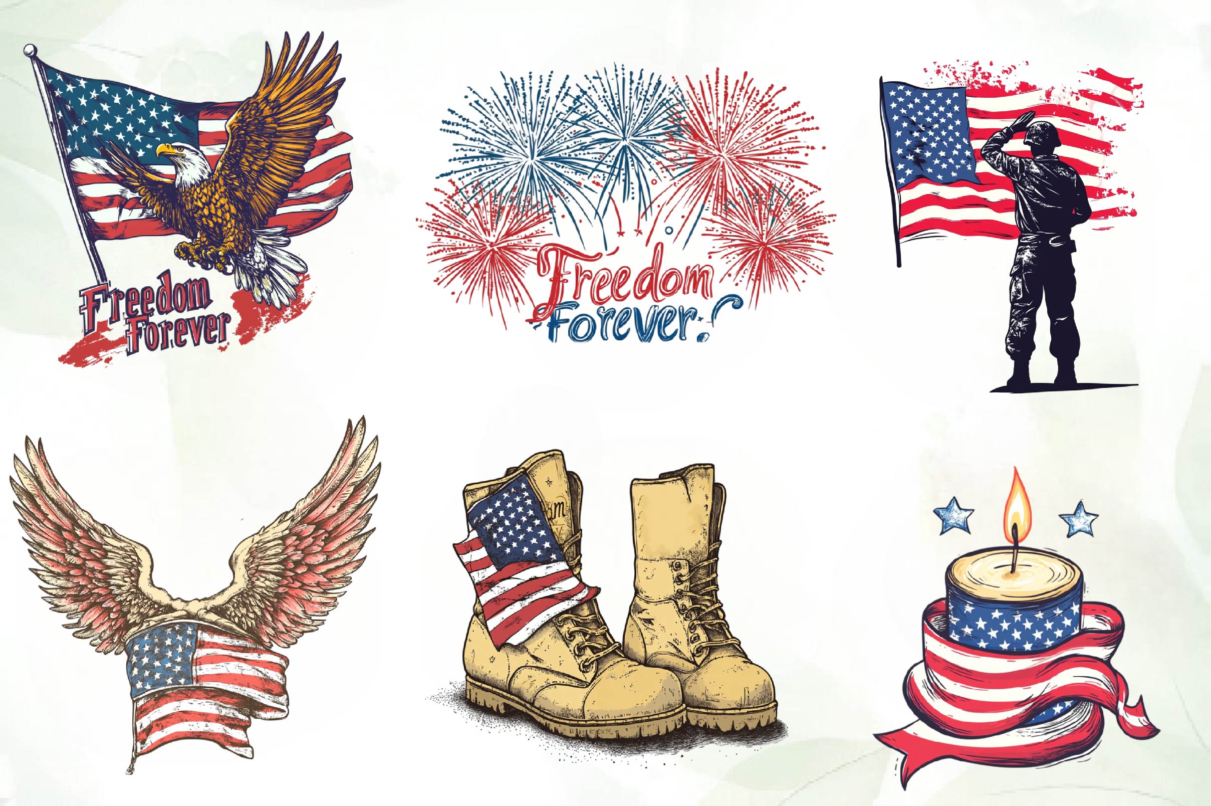 Freedom Forever Memorial Day Design Clipart Bundle