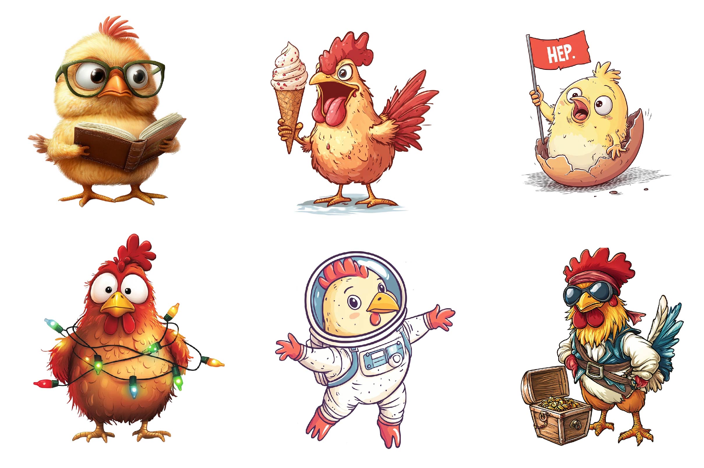 Quirky Funny Chicken Clipart Bundle