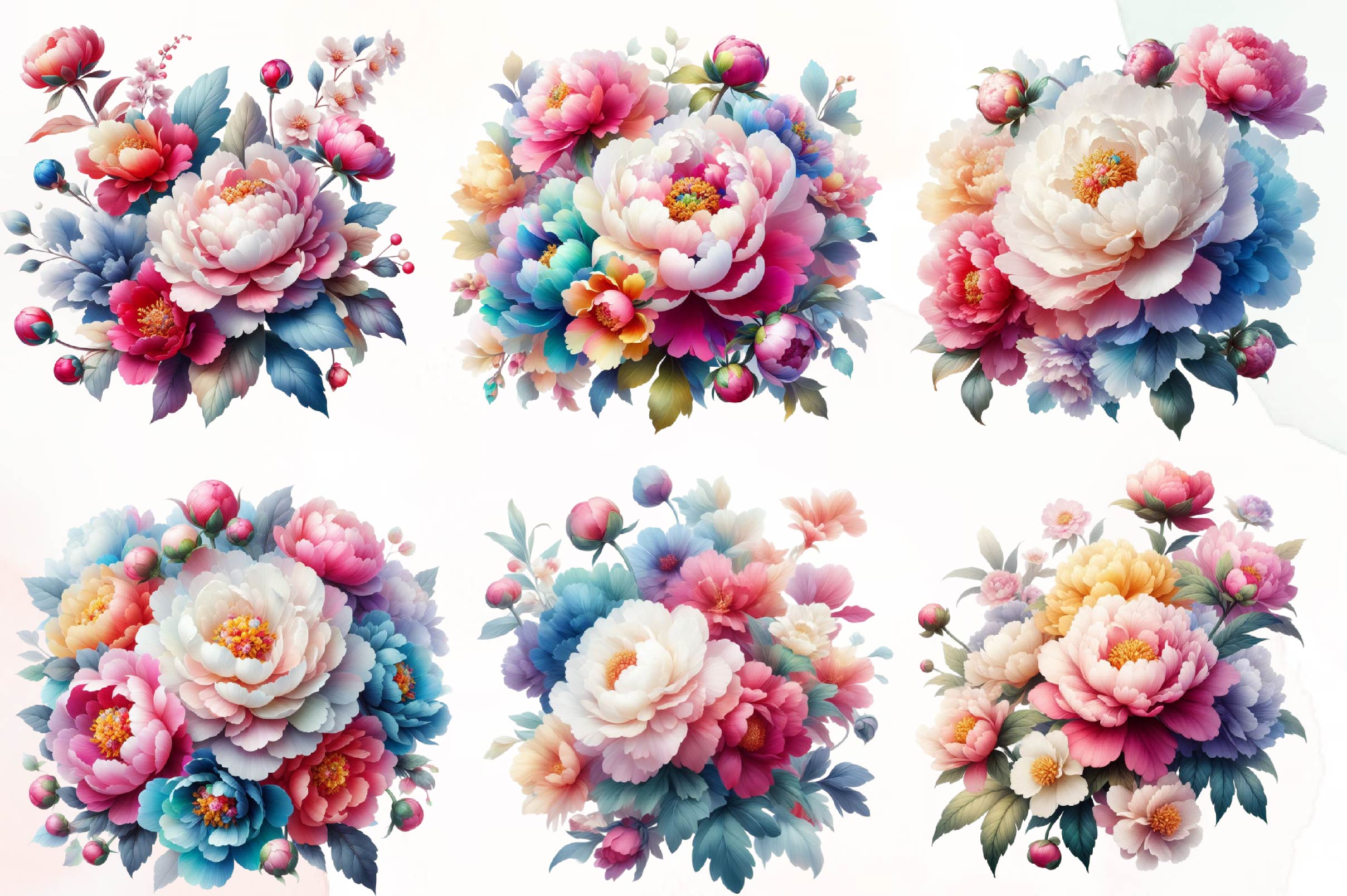 Peony Flower Clipart Bundle