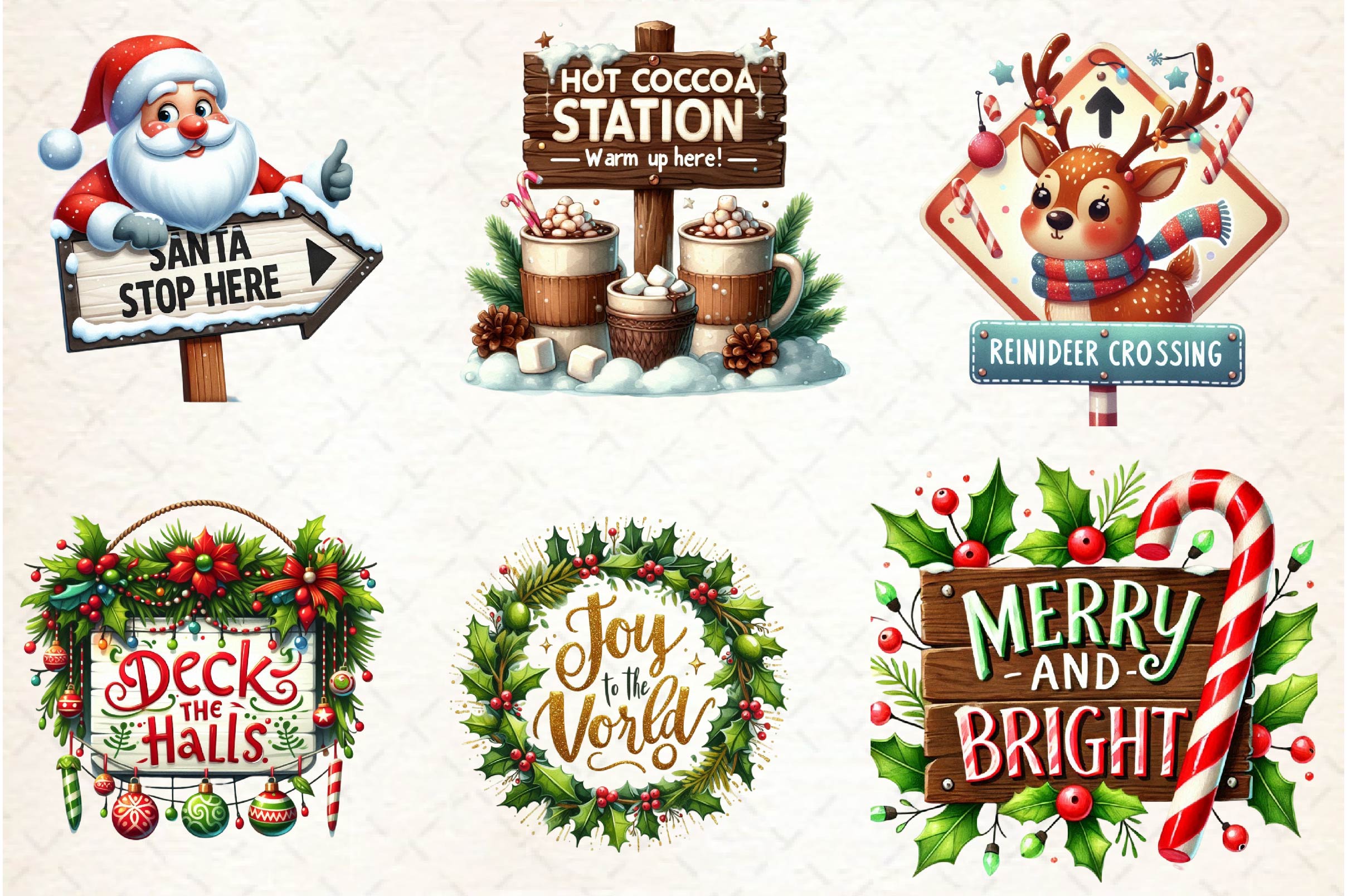 Cute Christmas Signs Clipart Bundle