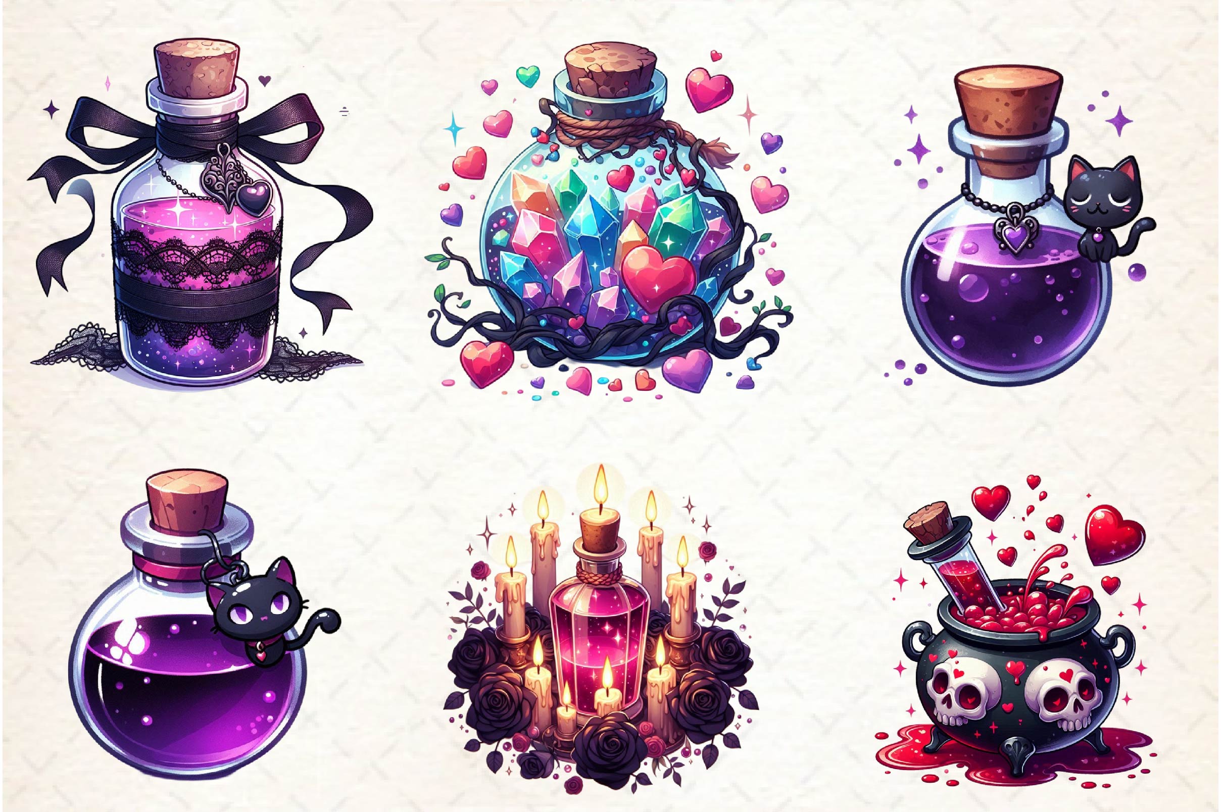Valentine Gothic Love Potions Clipart Bundle
