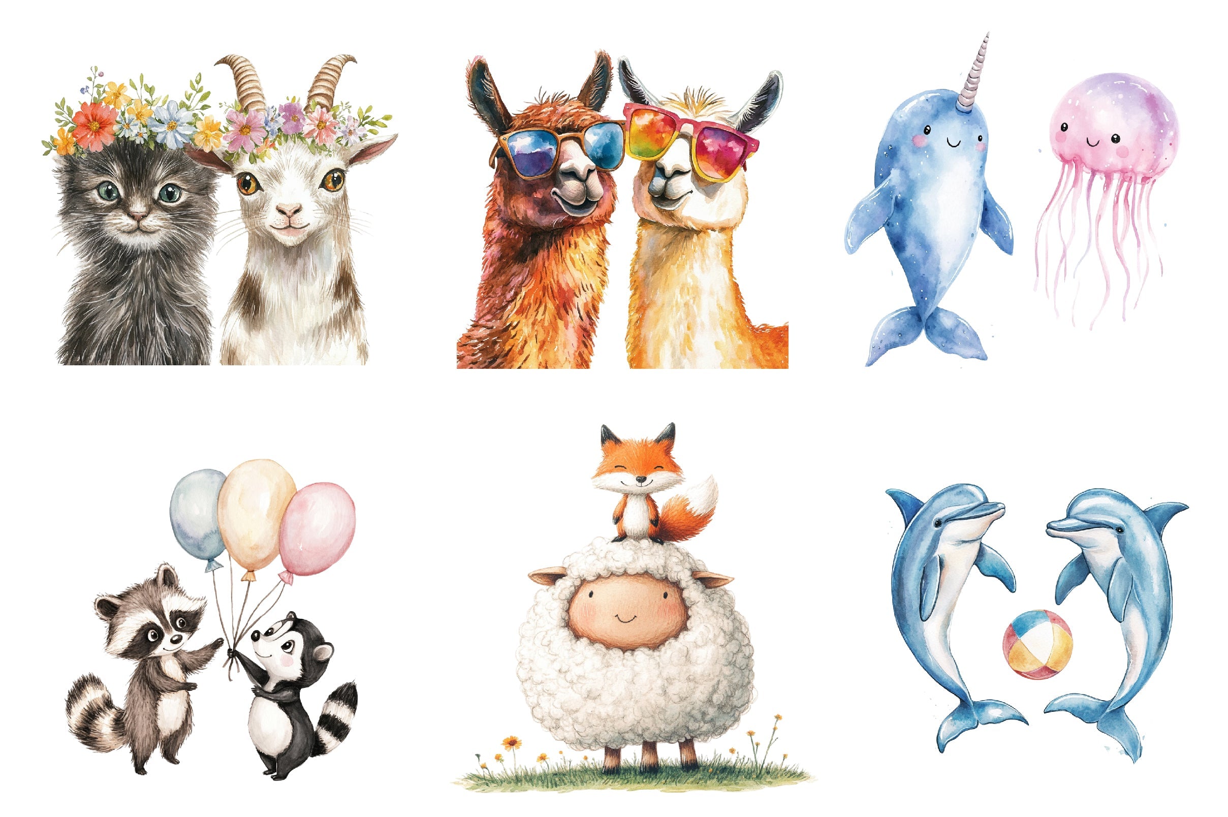 Quirky Friendship Animals Clipart Bundle