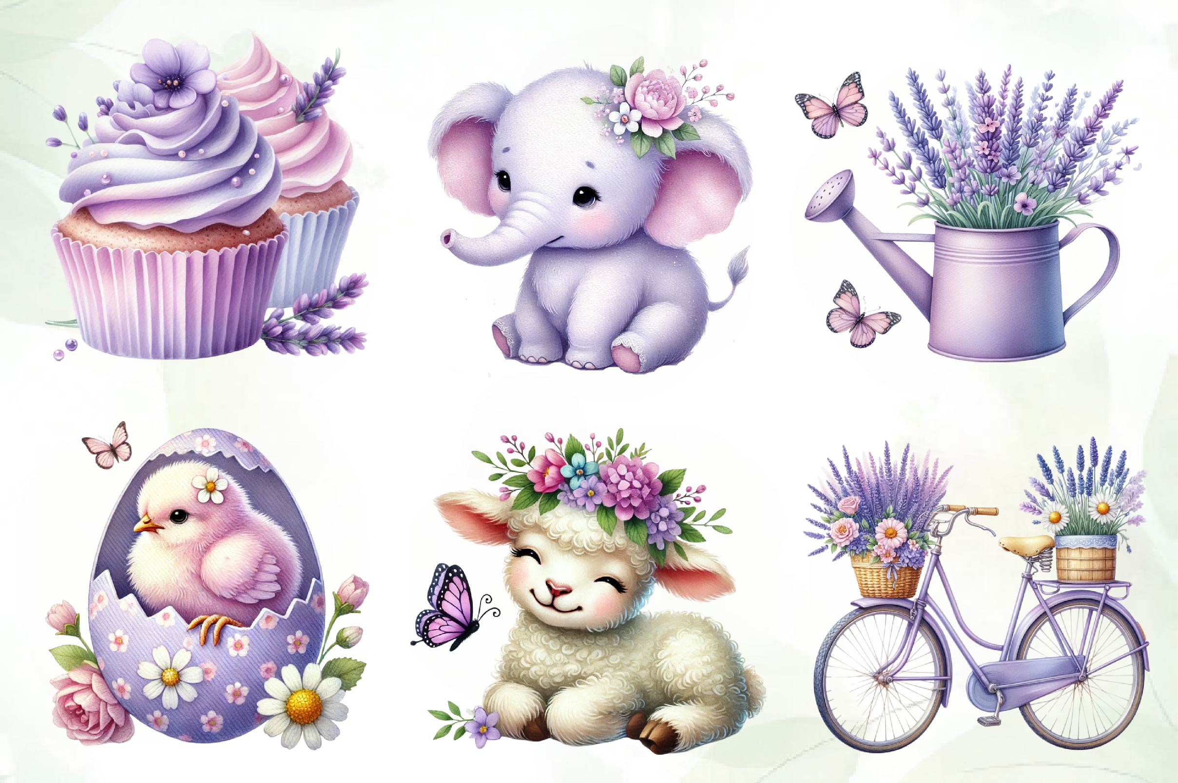 Cute Purple Spring Clipart Bundle