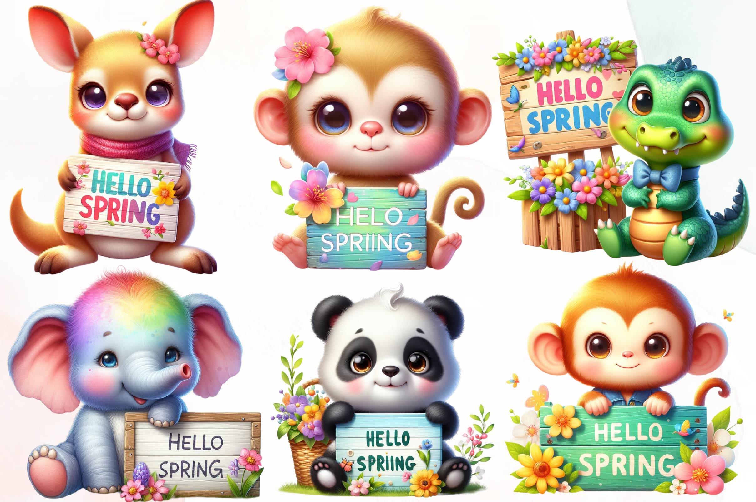 Animal Hello Spring Clipart Bundle
