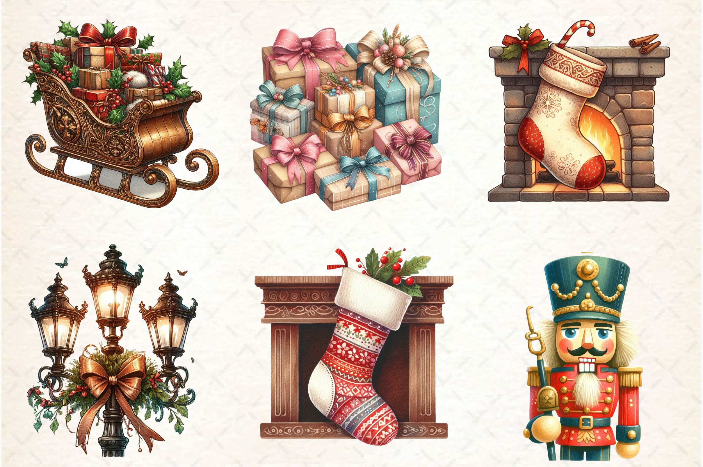 Vintage Drawing Christmas Clipart Bundle