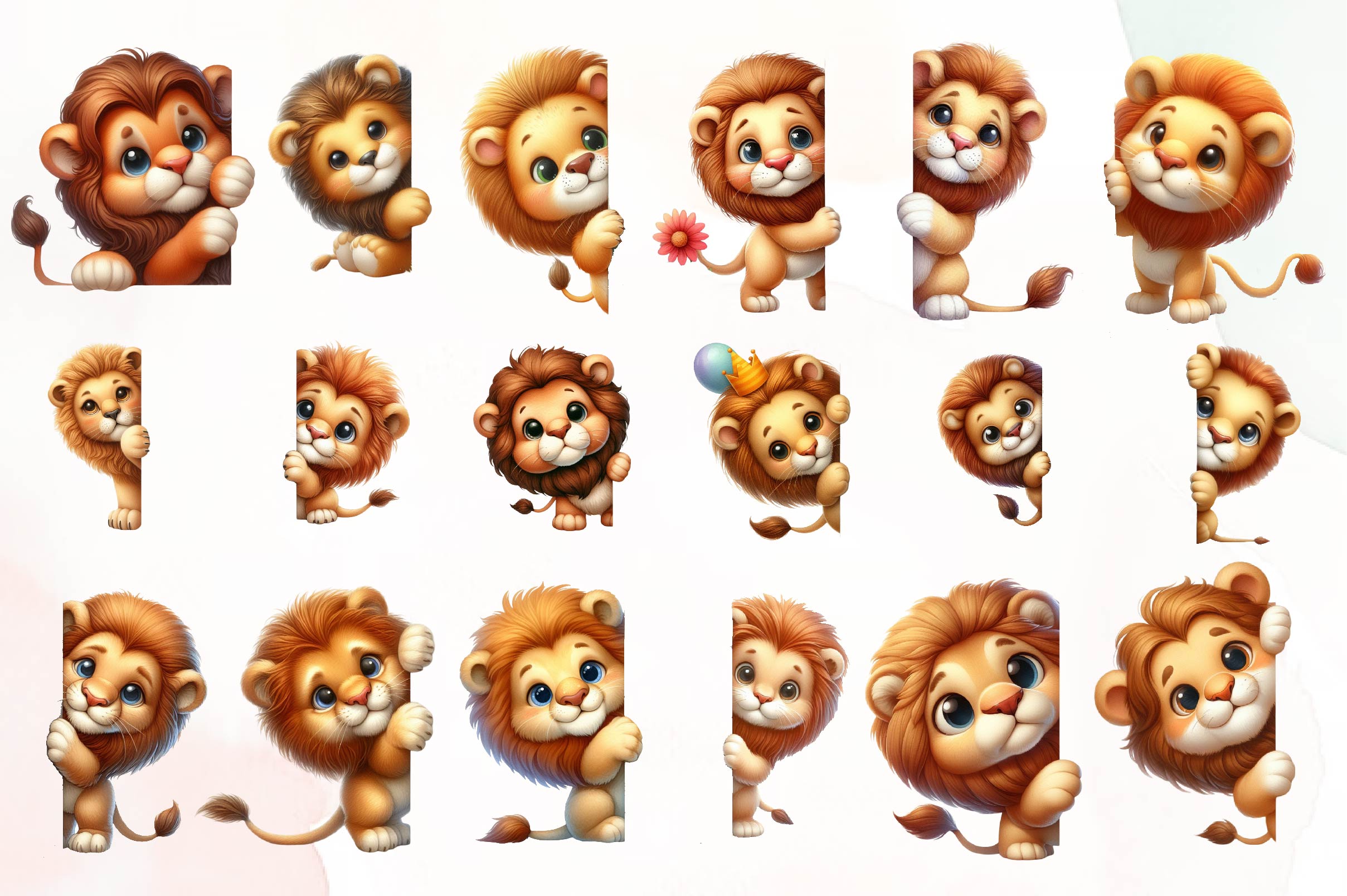Lion Peeking Around Corner Clipart Bundle