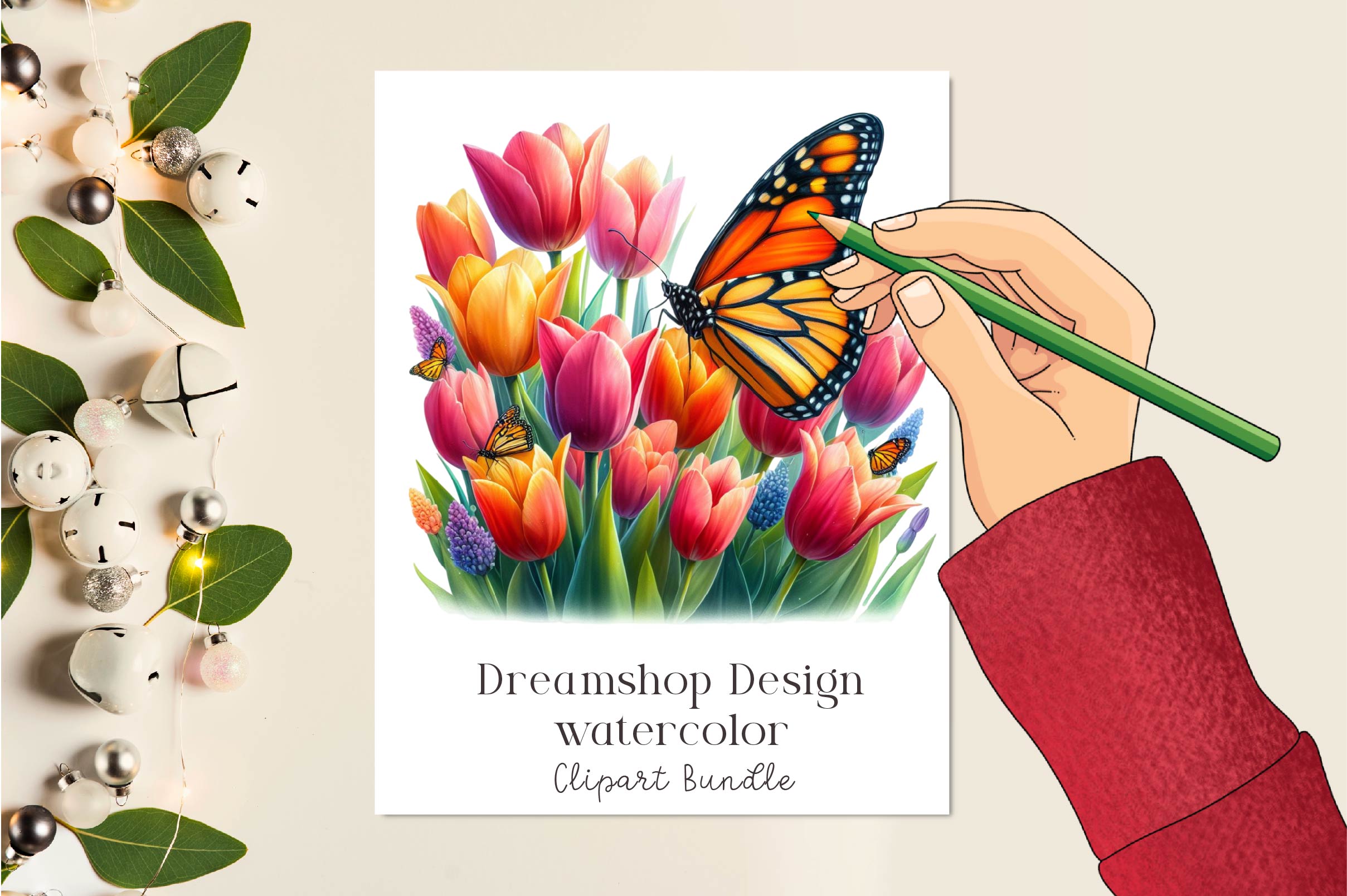 Floral Monarch Butterfly Clipart Bundle