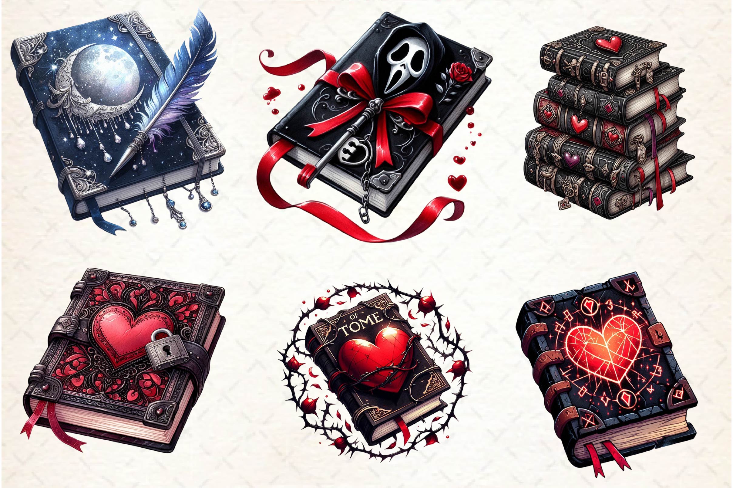 Gothic Valentines Day Books Clipart Bundle