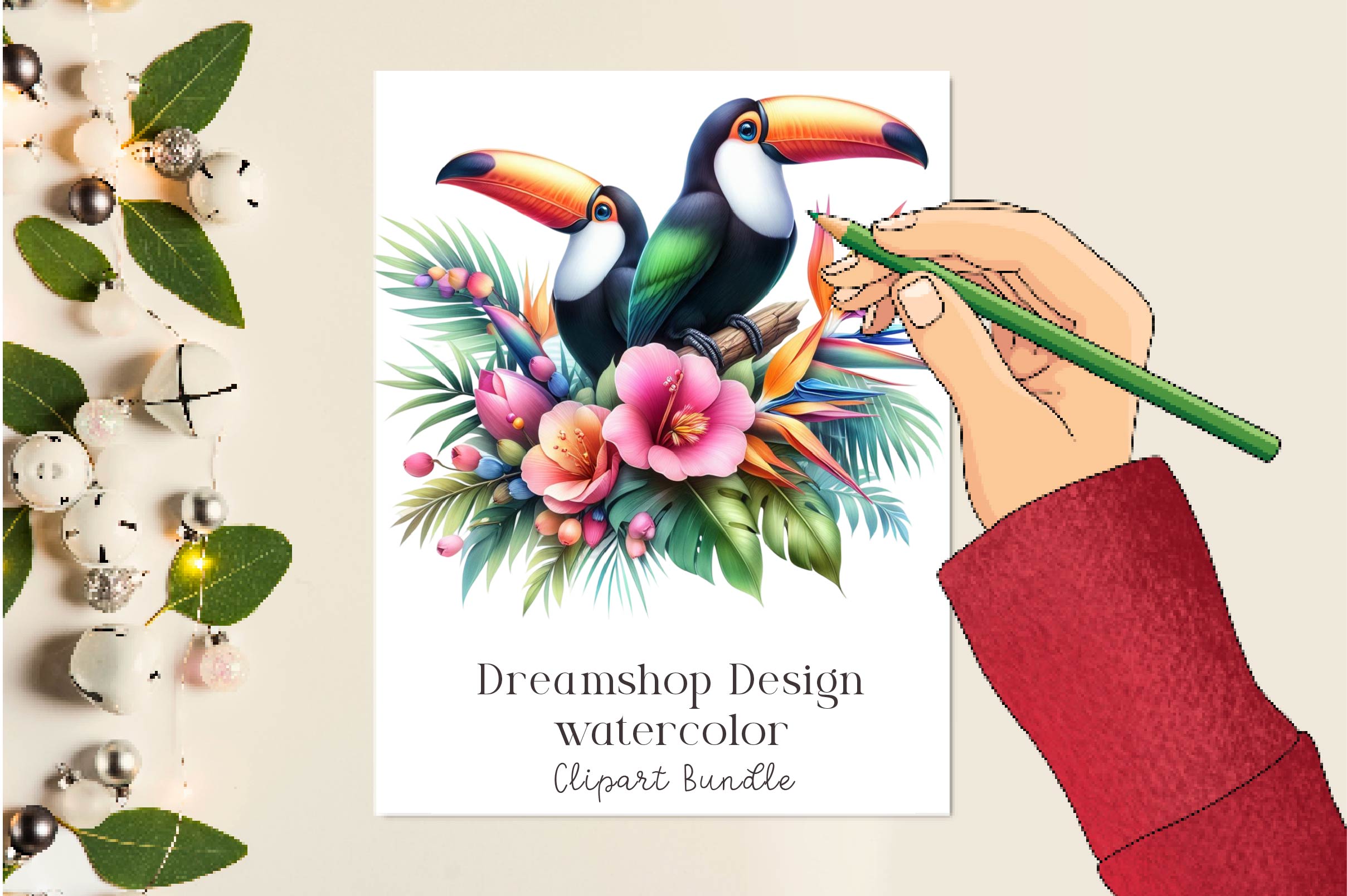 Floral Toucans Clipart Bundle