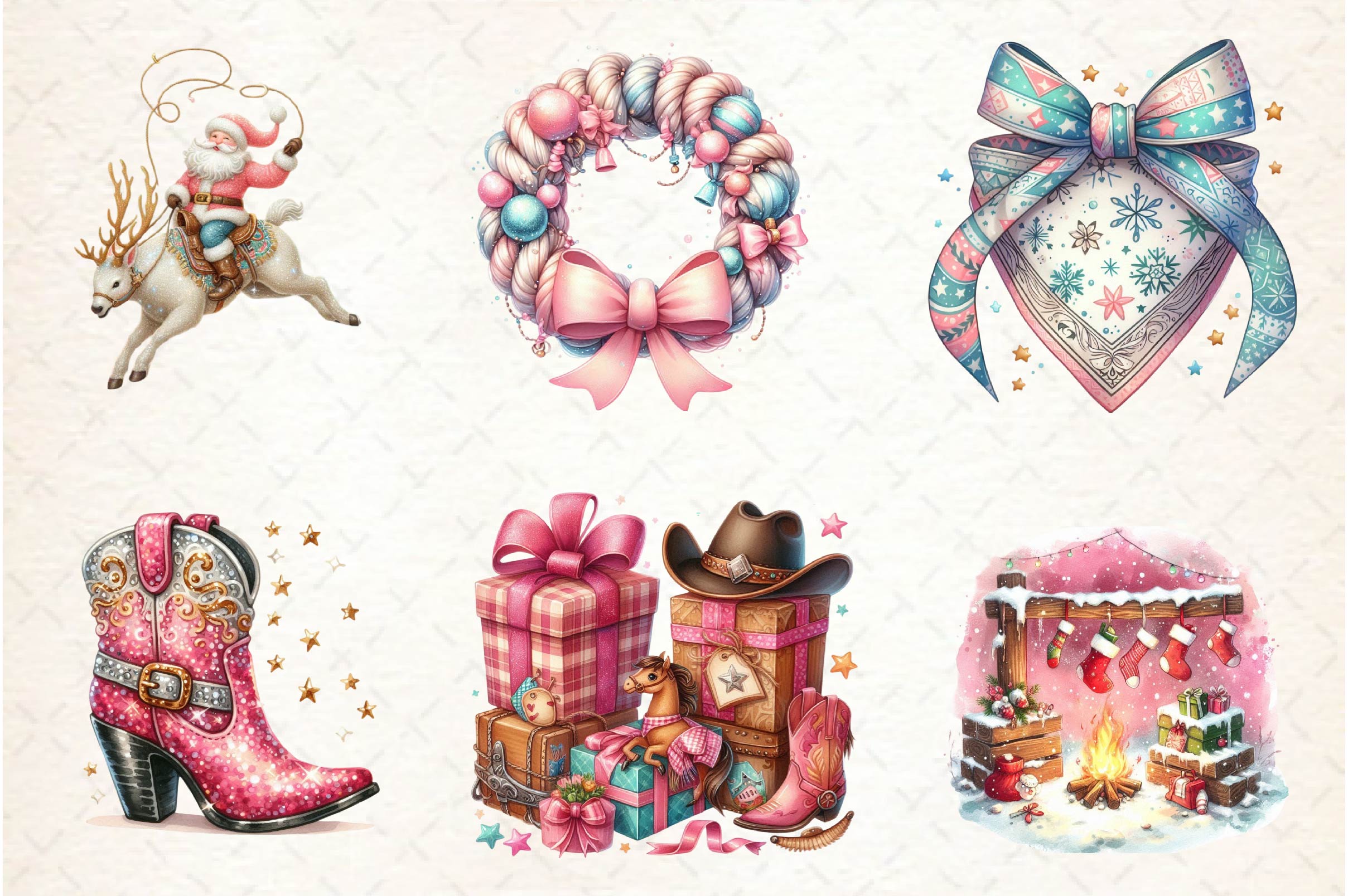 Coquette Western Christmas Clipart Bundle