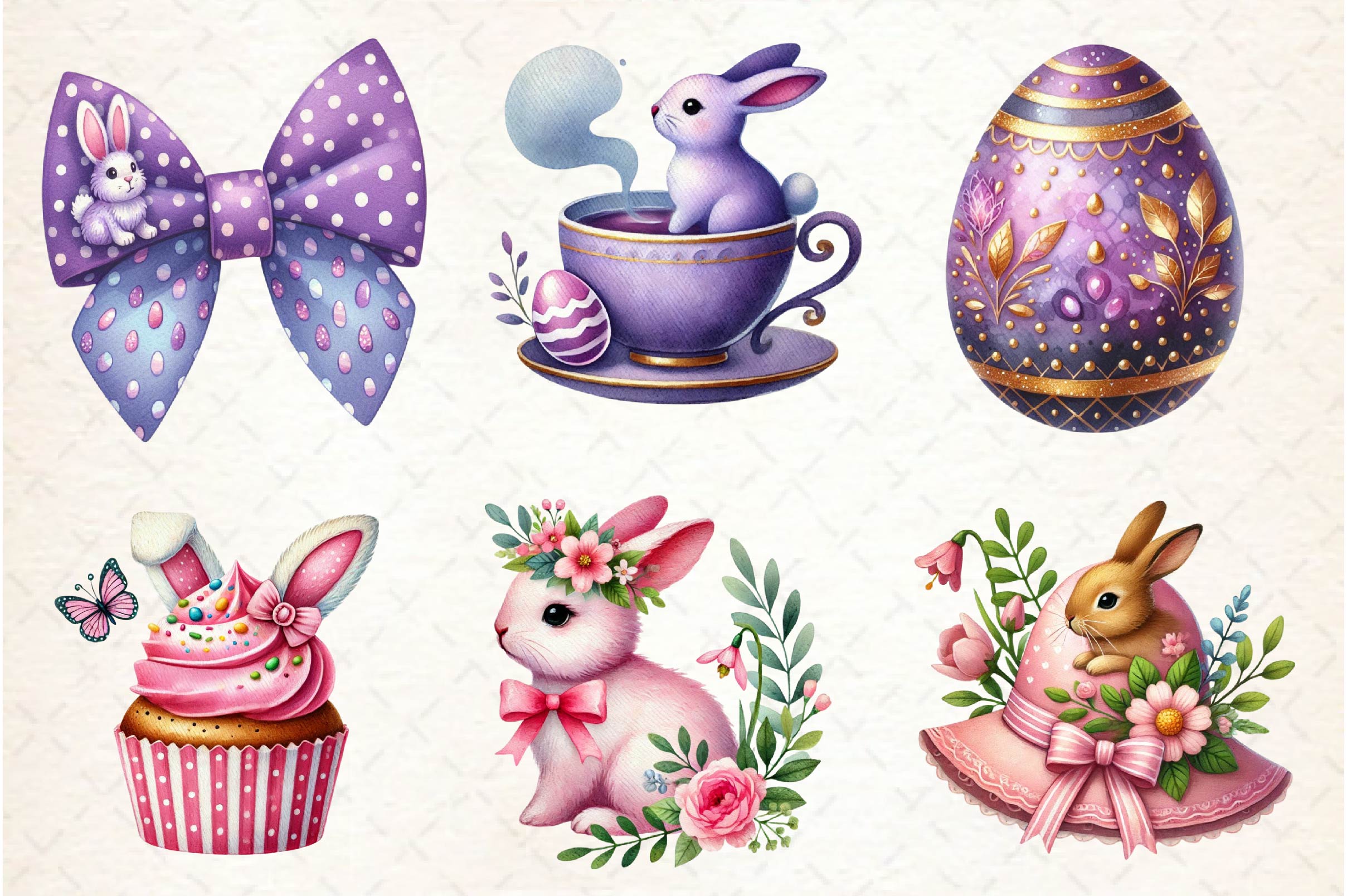 Pink And Purple Easter Clipart Bundle