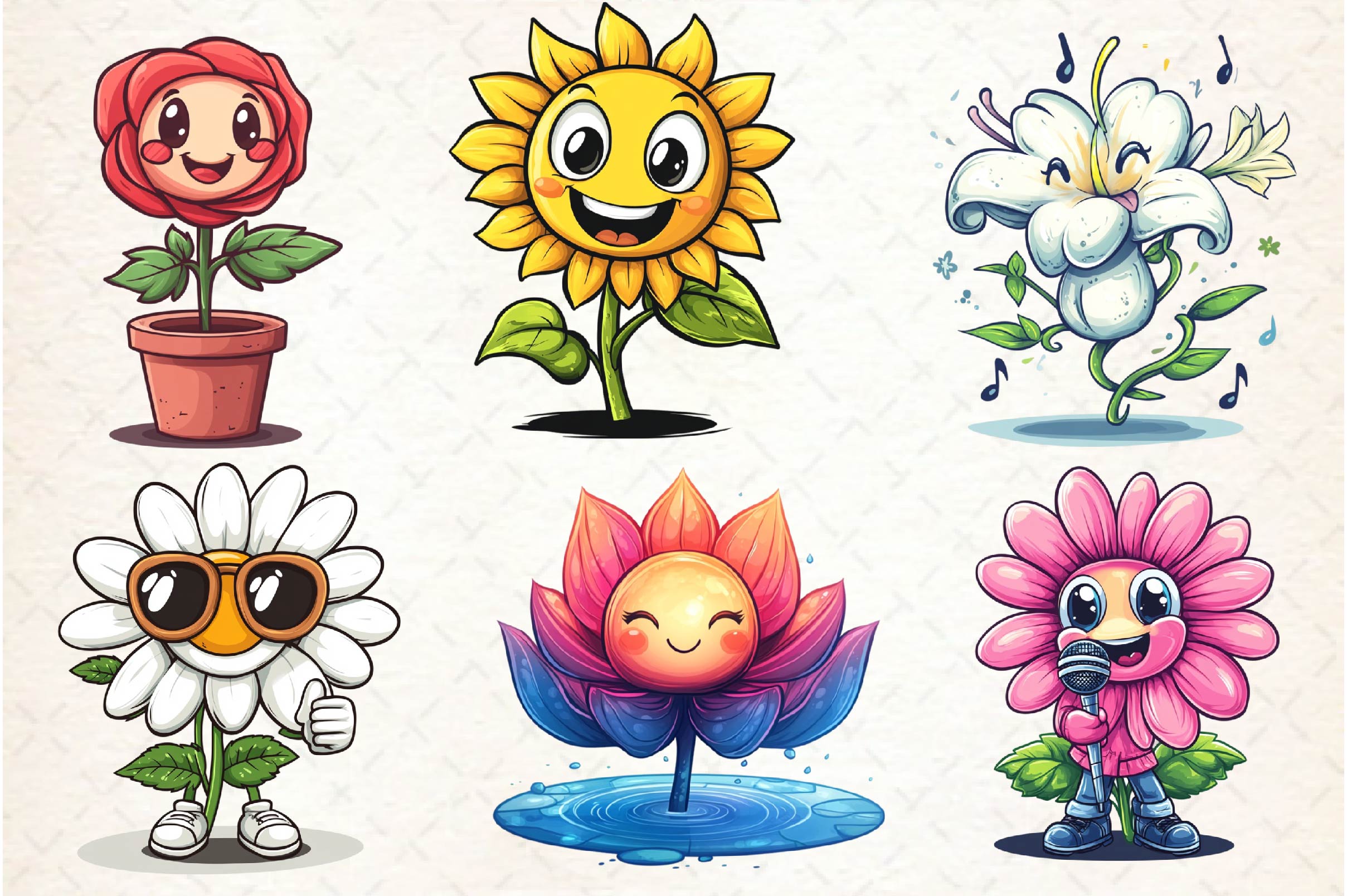 Flowers Mascot Clipart Bundle