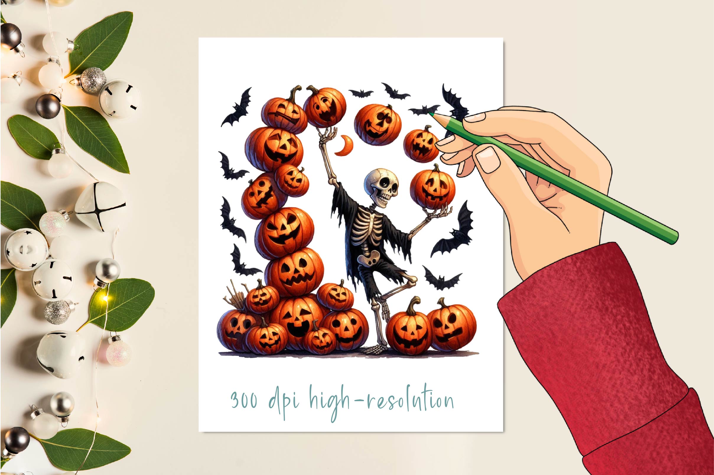 Funny Halloween Skeleton Pumpkin Clipart Bundle